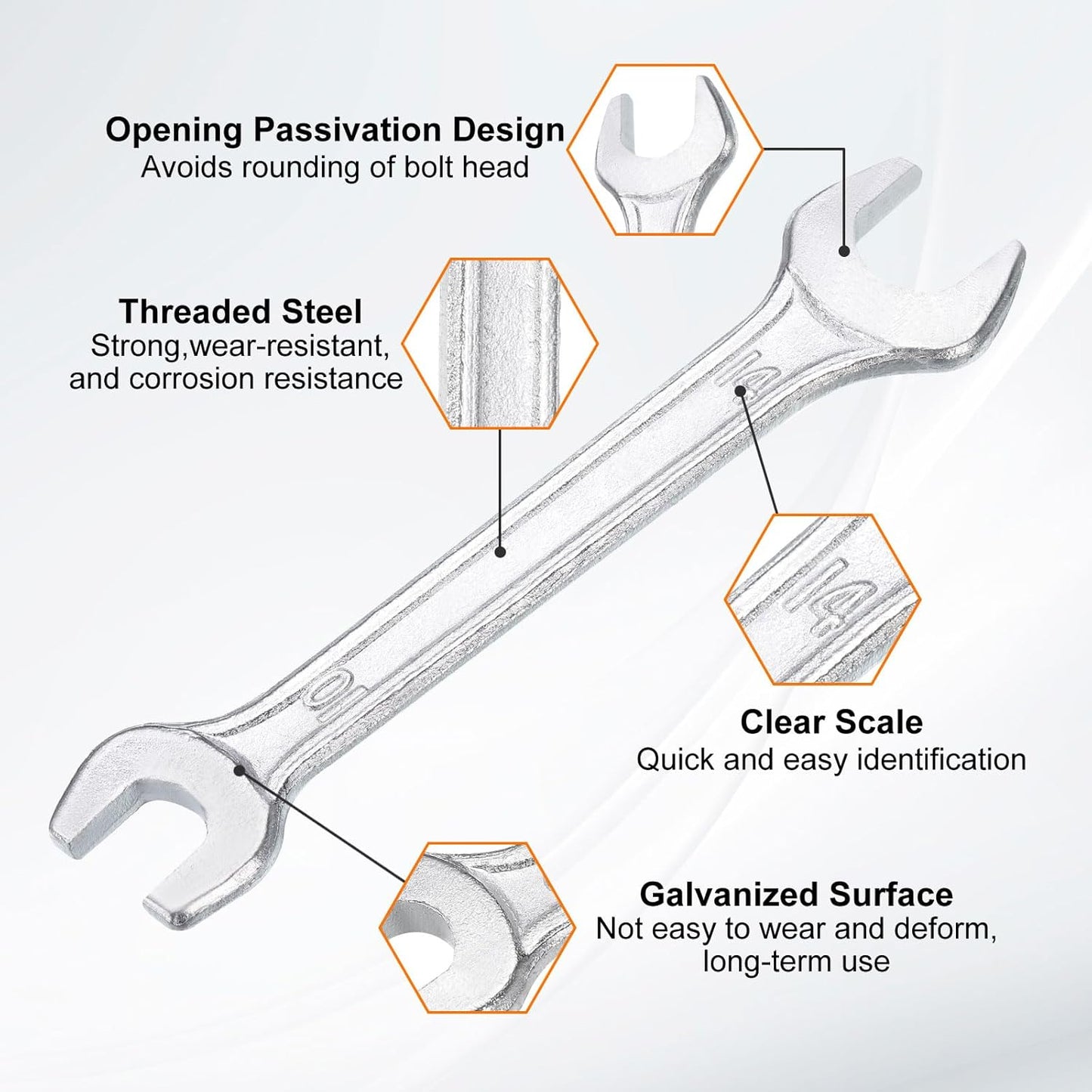 HARFINGTON 2pcs Double Open End Wrench 10mm x 14mm Metric 15 Degree Offset Angle Small Flat Head Wrench Galvanizing Open Ended Spanner for Automotive Repair Furniture Assembly