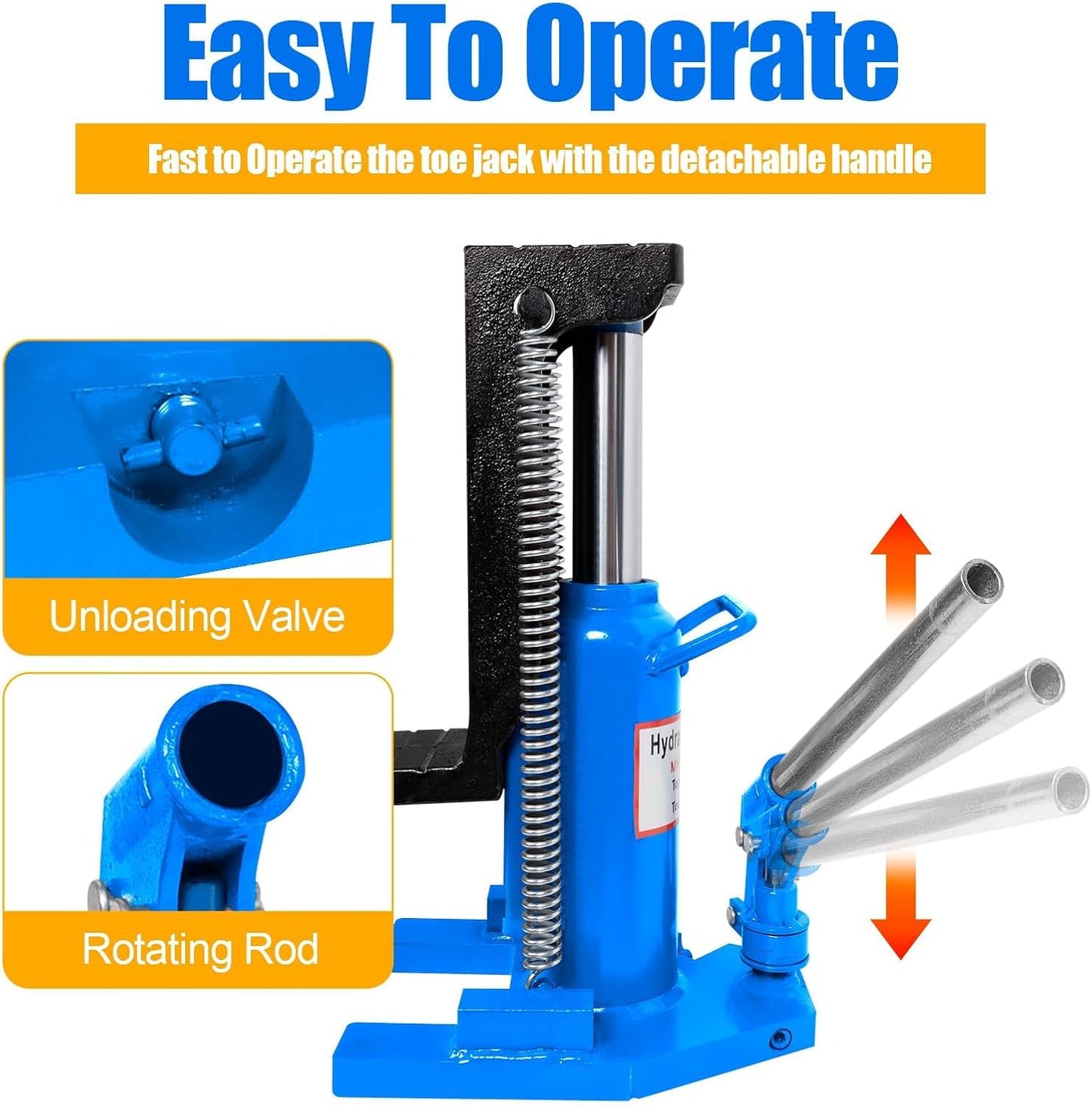 Hydraulic Toe Jack Lift, 10 Tons (Toe) to 20 Tons (Top), Stainless Steel Air Hydraulic Claw Jack with Handle, Hydraulic Jack, Claw Jack, for Garages, Airports, and Factories (Blue - 20 Ton)