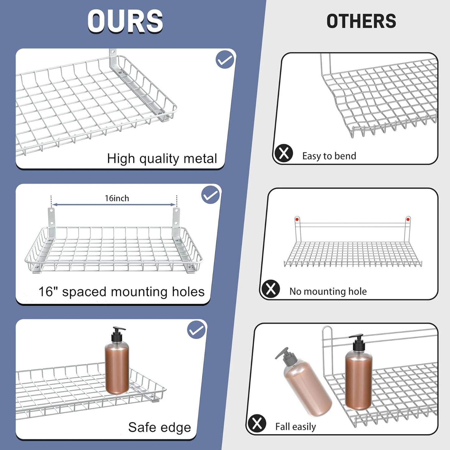 WALMANN Wall Shelves, 12 * 18 inch Wall-Mounted Storage Shelves for Garage, Closet, Laundry Room, Heavy Duty Wall Shelving, Holds Up to 60 lbs(Pack of 2, White)
