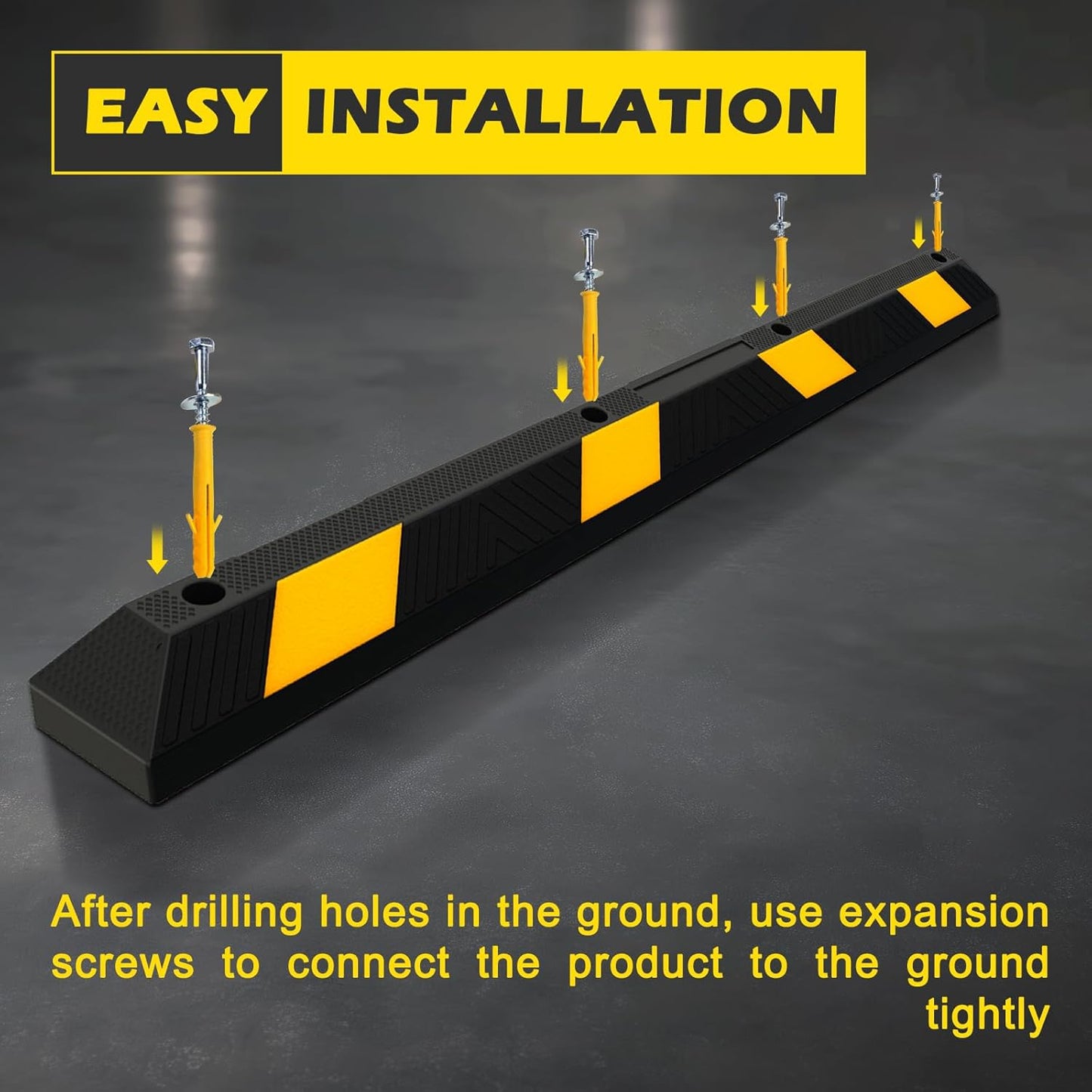 72" Rubber Parking Curb Stop, Heavy Duty Car Stopper, Parking Wheel Stops for Car, Garage Bumpers with Reflective Yellow Tape for Parking Car, Garage Parking (2 Pack)