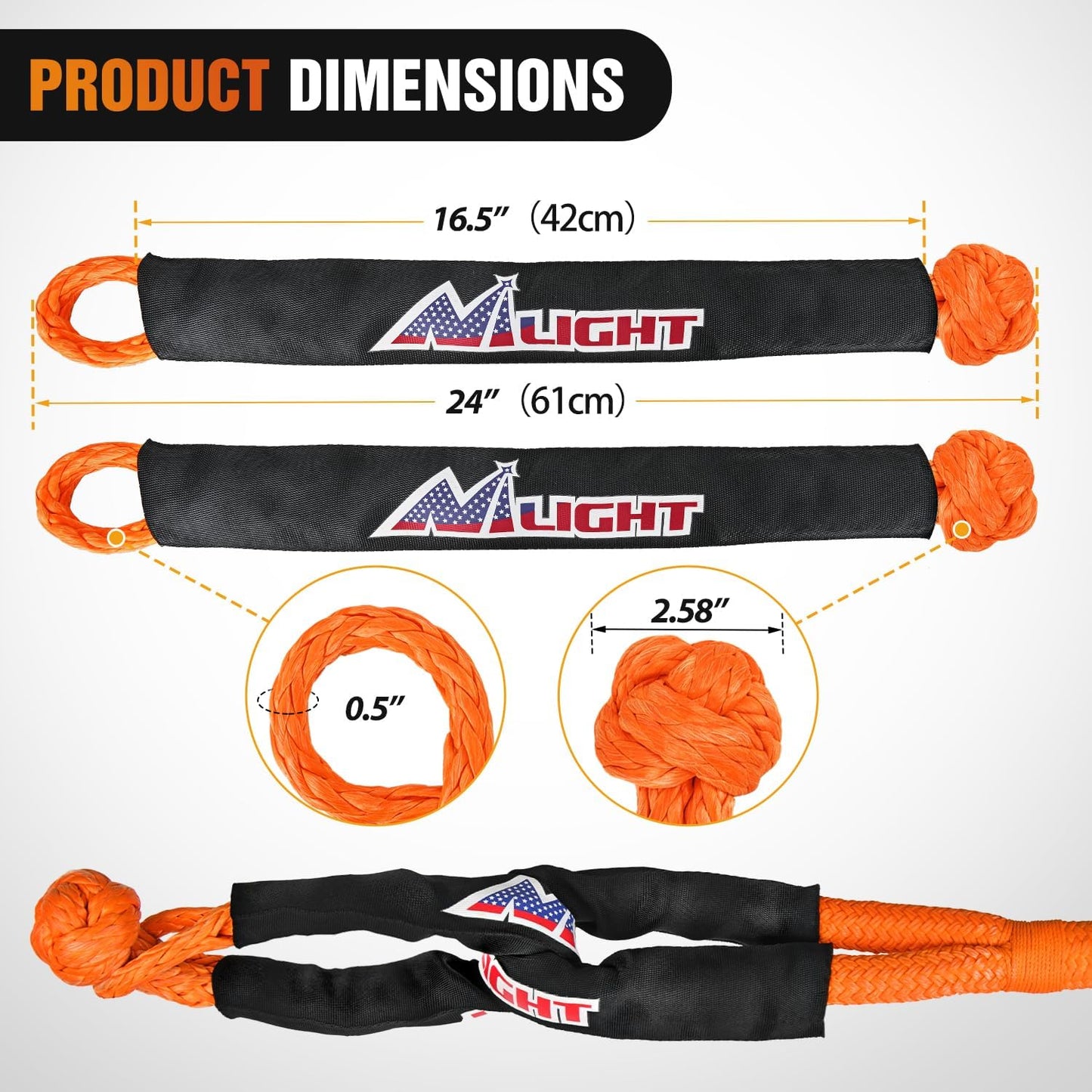 Nilight Kinetic Recovery Tow Rope 7/8" x 20ft (28,600LBS) with 2 Soft Shackle 1/2" x 24" Snatch Strap Heavy Duty Offroad Towing Strap kit for UTV ATV SUV Truck Car Jeep Tractor