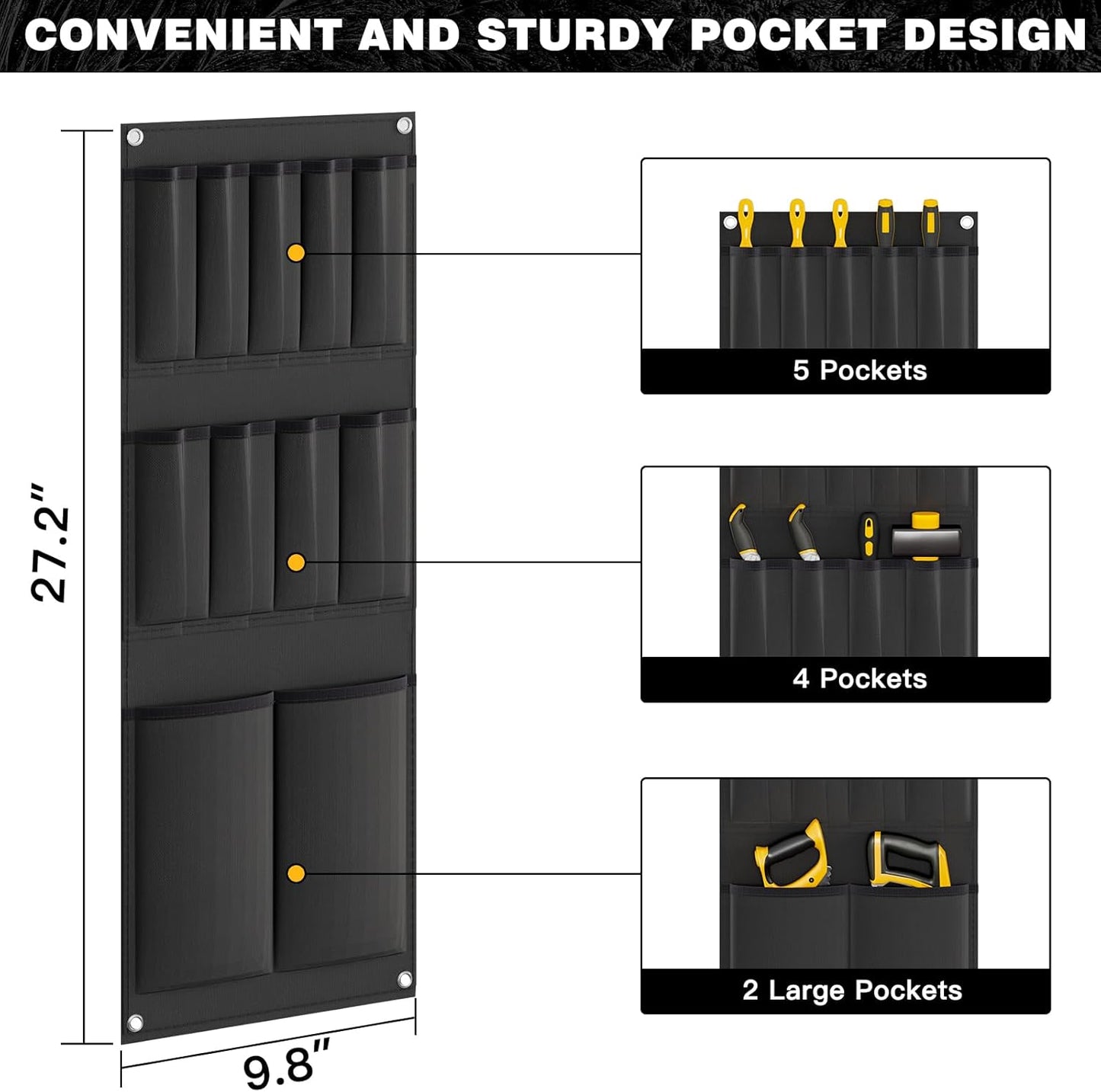 Large Power Tool Organizer Cart with Charging Station 8 Drill Holder Garage Storage Standing Heavy Duty and Stability Storage Rack Utility Tool Shelf (Yellow)