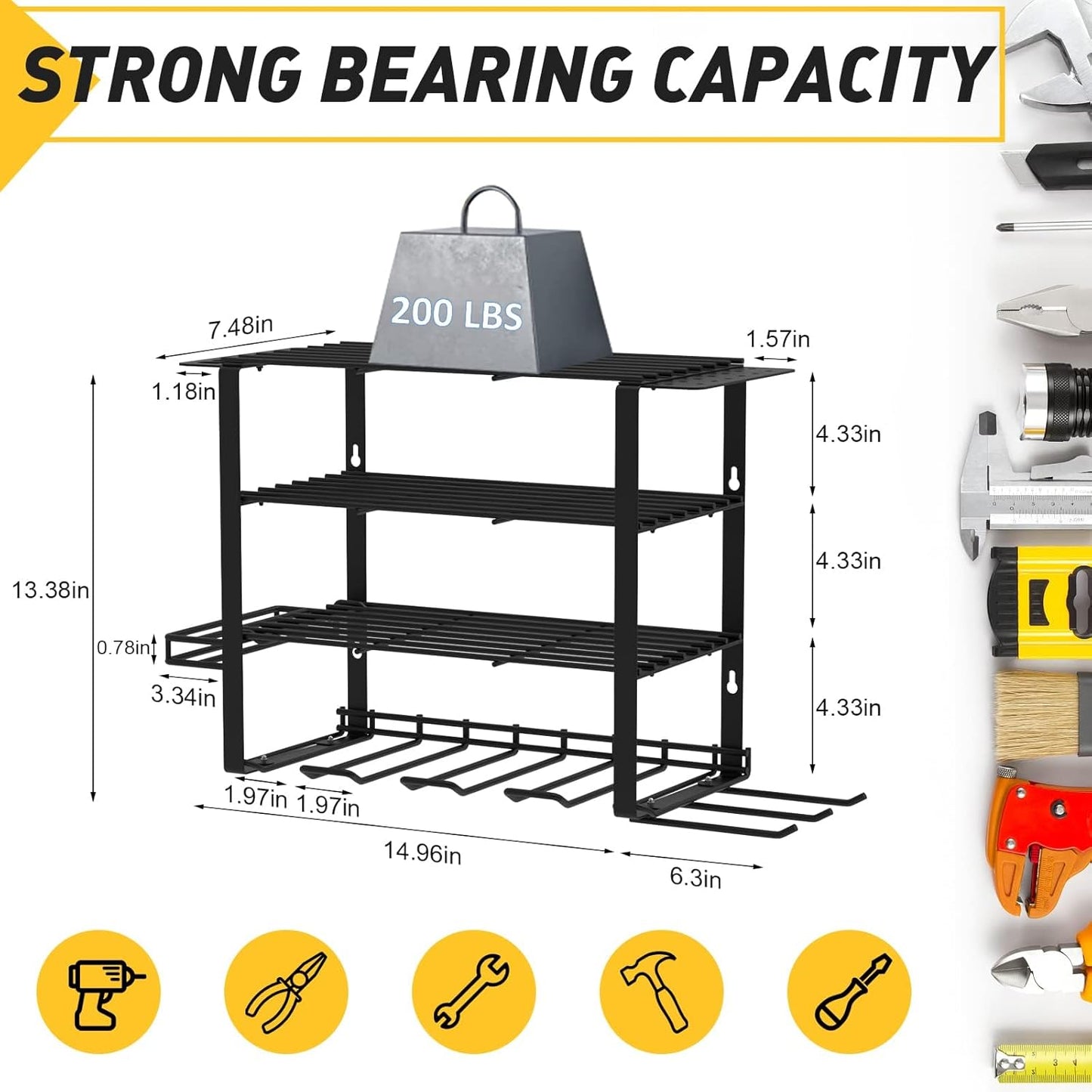 4 Layers Power Tool Organizer Wall Mount for Fathers Dad, 4 Cordless Drill Holder Garage Organization Heavy Duty Metal Loads 200LBS, Garage Shelving for Tool Storage, Tool rack for Men