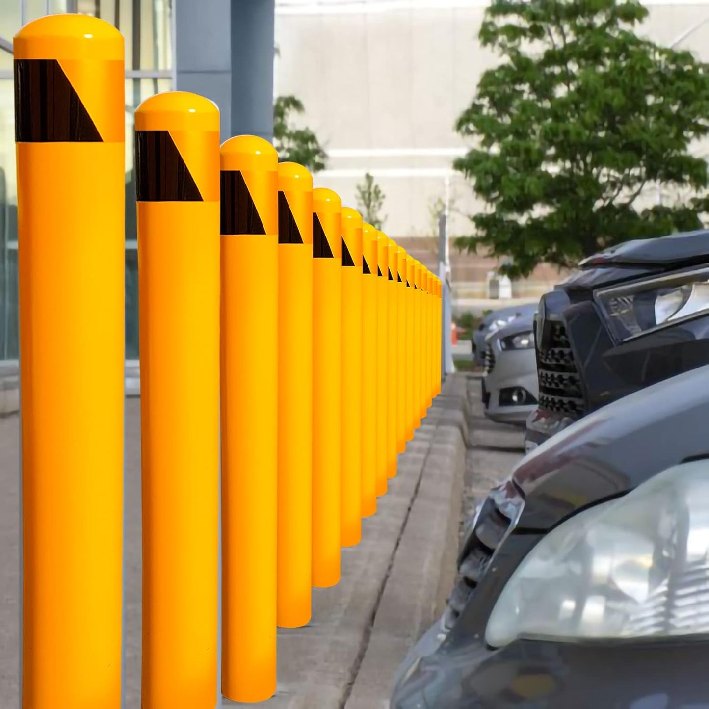 58" Pour in Place Steel Bollard Post, 4-1/2" OD Safety Bollard Yellow Powder Coat, Metal Bollard Parking, Driveway Barrier