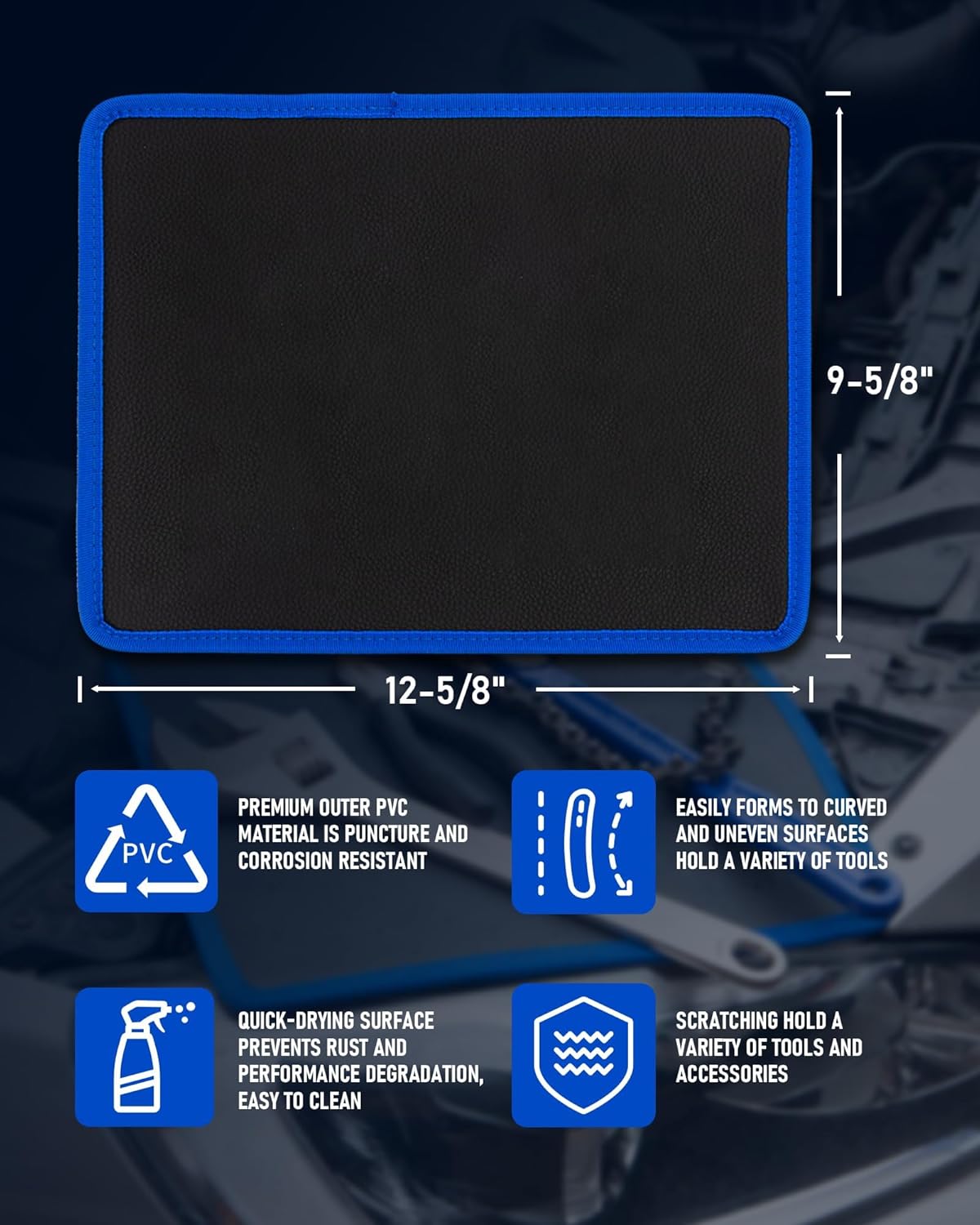 Magnetic Tool Mat Set, 40 LB Tool Pad with Telescoping Magnetic Pickup Tools & Magnetics Wristband, Tools Organizer for Garage, Workshop & Auto Repair