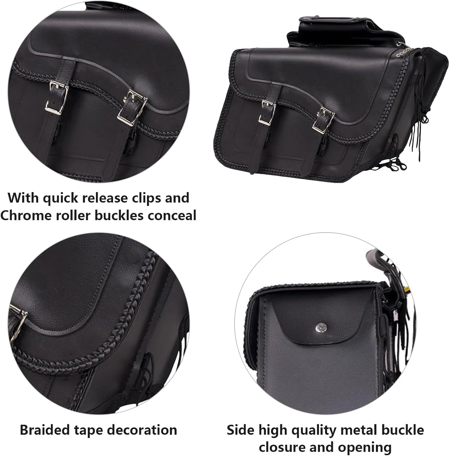 GARGOYLE BELLS Motorcycle Saddle Bags Synthetic Leather Motorcycle Luggage Bag Waterproof Throw Over Saddlebags For Softails Sportsters Choppers Dyna V-star Shadow (No Stud, Black, 16"x13"x11.5")