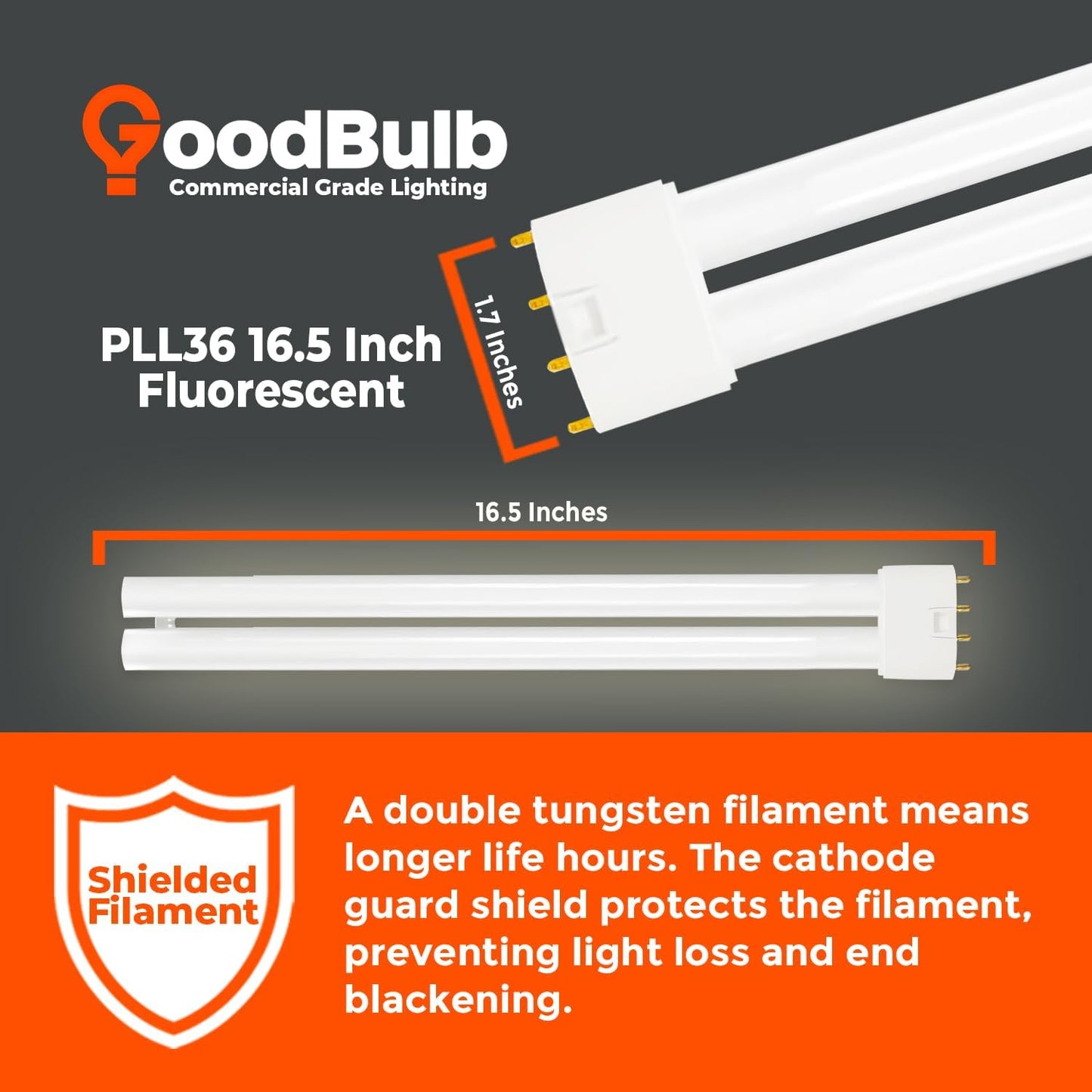 GoodBulb PLL36/830 36W 16.5" Twin Tube Compact Fluorescent Light Bulb 4-pin 2G11 Base 3000K Soft White 2400 Lumen 36000 Hour Long Life Biax Pack of 10