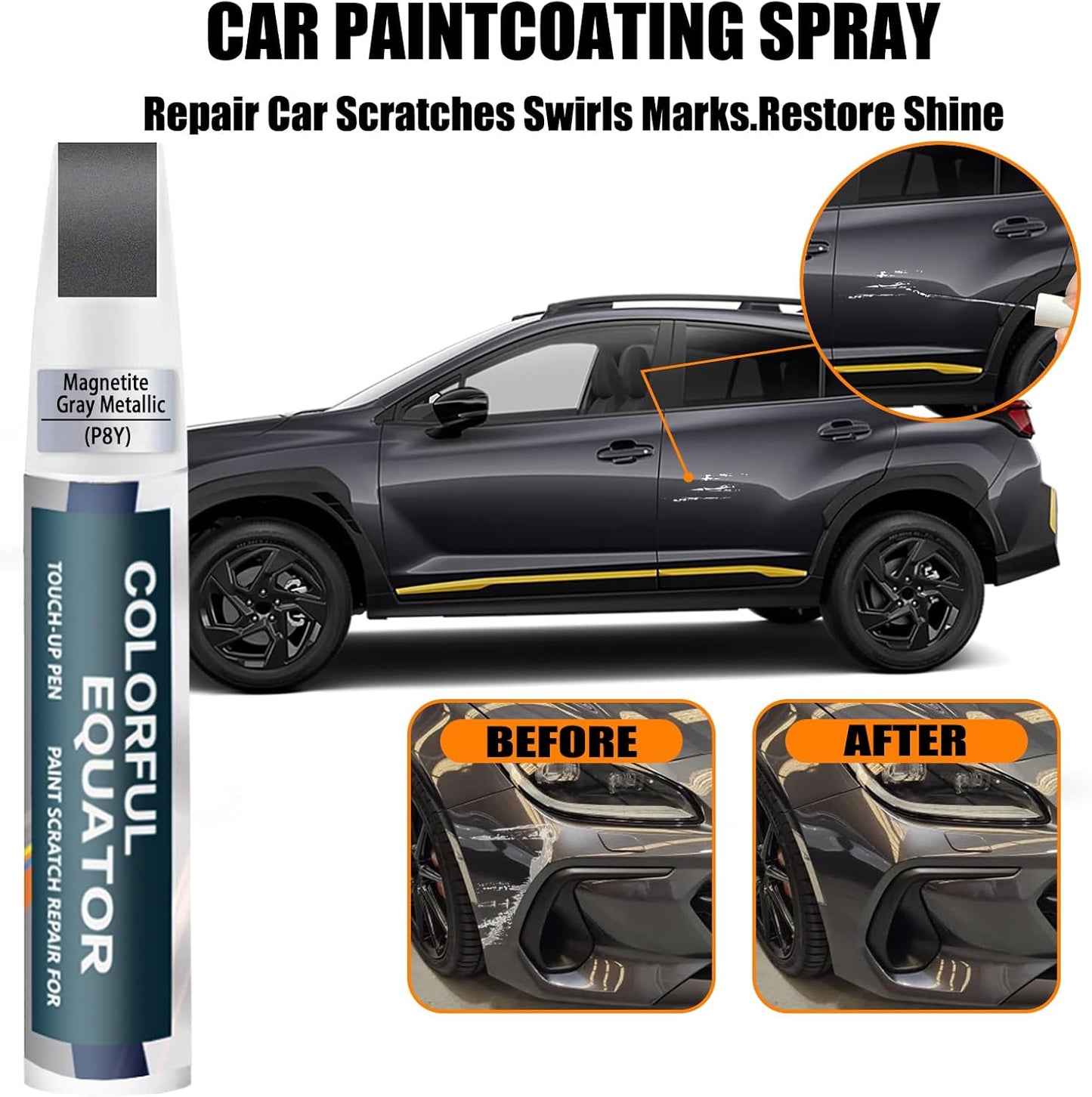 Magnetite Gray Metallic(P8Y) Touch Up Paint Compatible with SUBARU, Car Paint Pen Scratch Repair Two-In-One Touch Up Paint, Premium Car Scratch Remover for Deep Scratches