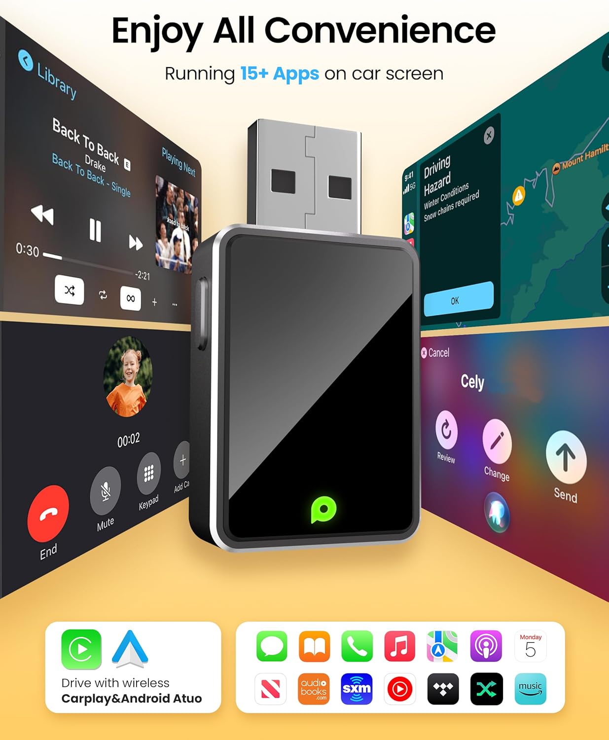 Wireless CarPlay Adapter, One Click Multi Device Switching Seamless Connection, Convert Wired to Wireless carplay, Compatible with iOS 10+, Android 11+, 2018 and Later Models