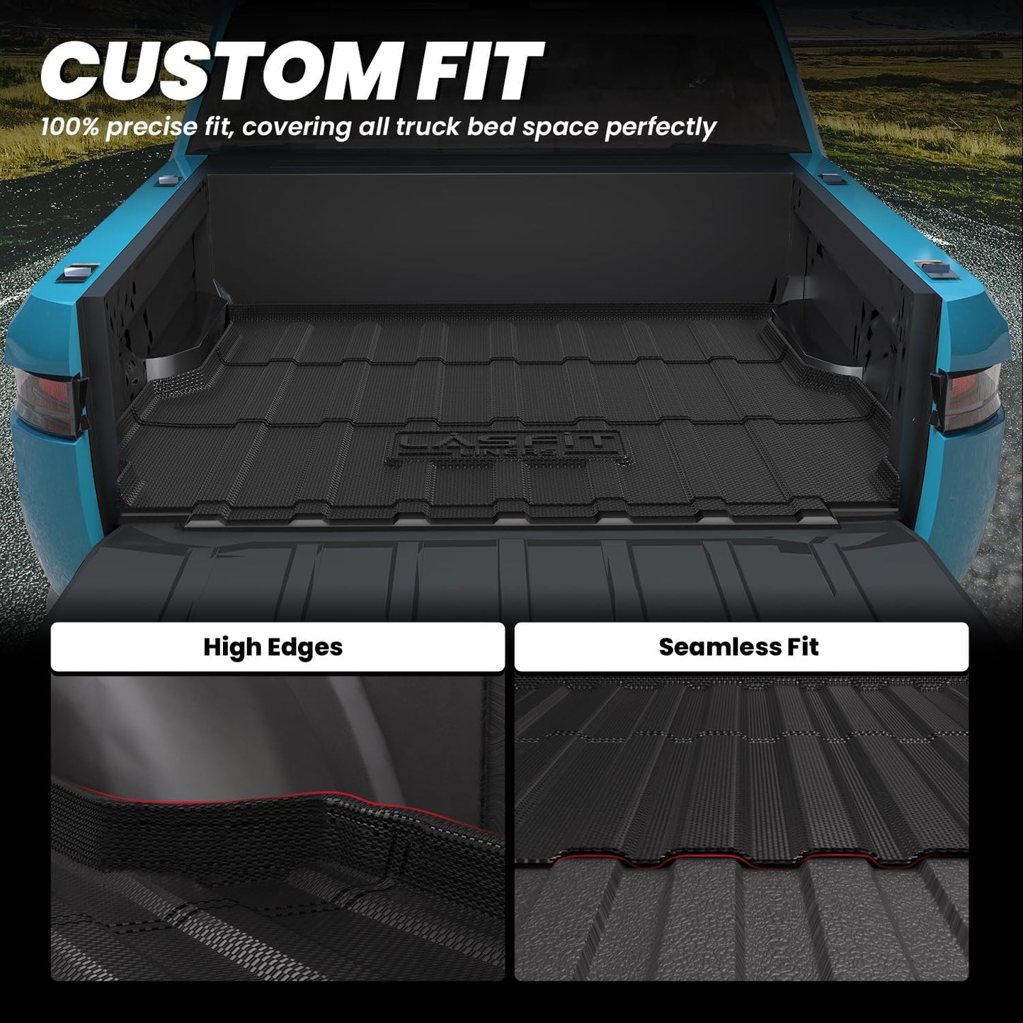 LASFIT Truck Bed Mat Fits for Rivian R1T 2025 2024 2023 2022 Accessories, Vehicle R1T Bed Mat Custom Fit Flush 2025-2022 R1T All Weather TPE R1T Truck Cargo Bed Liner, Black