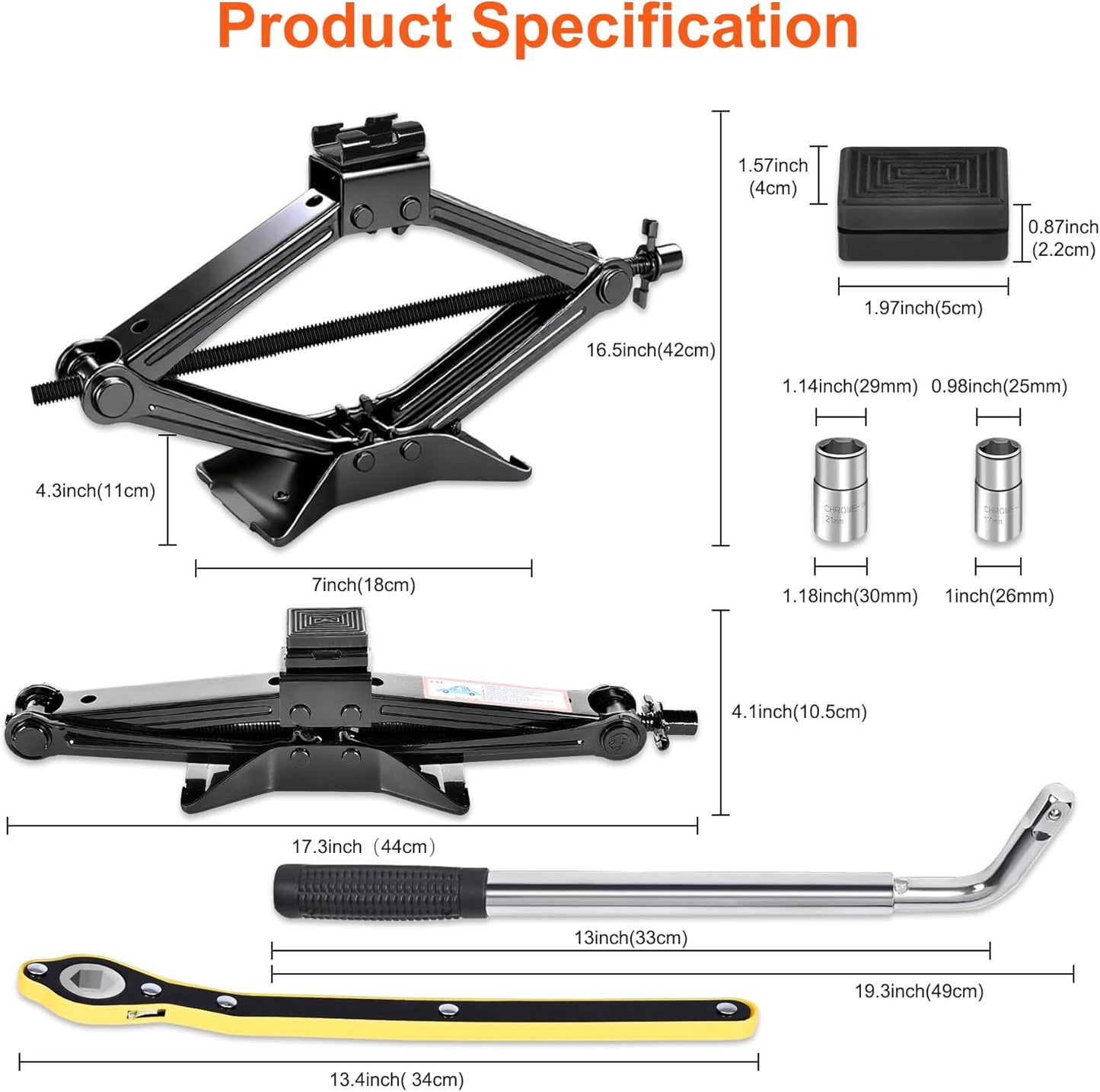 Scissor Jack, 2.5T(5512 Lbs), High-Strength Car Jack and Stand Kit with Rubber Pad, Tire Changing Kit with Ratchet Handle and Lug Wrench, Universal Vehicle Emergency Set for Various Models