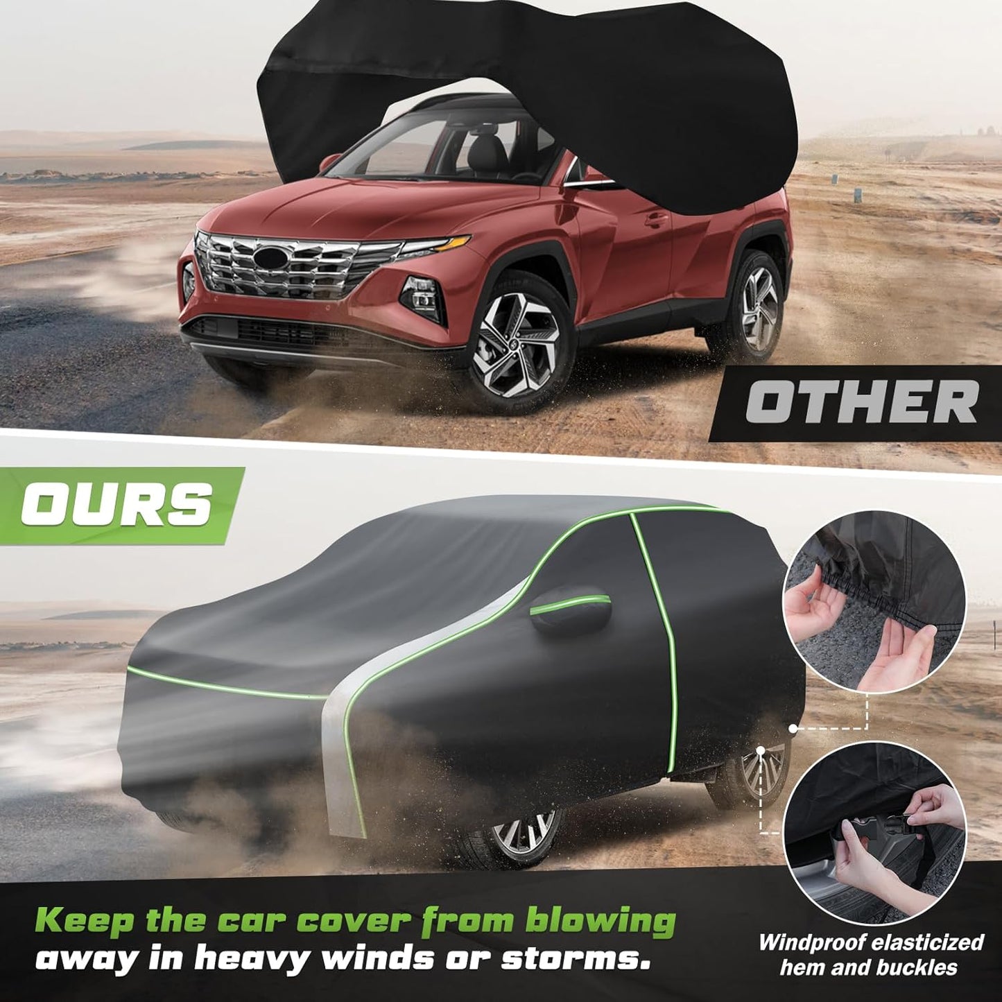 Mixsuper Liner Car Cover for Ford Escape 2000-2026, 7 Layers Waterproof Car Cover Accessories for Escape with Zipper Door, Windproof Straps, Reflective Strips, Anti-UV, All Weather