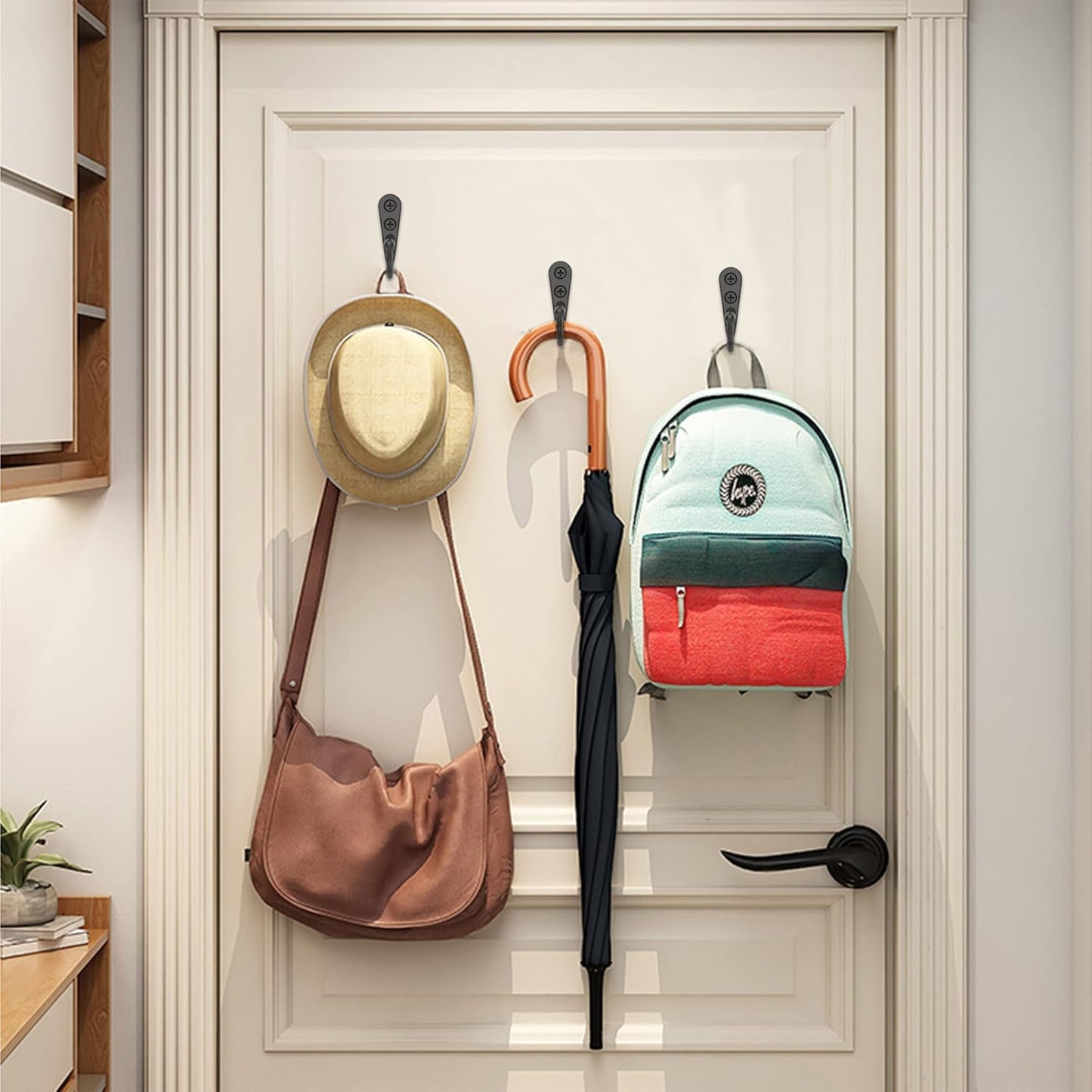 15 Pcs Black Wall Mounted Coat Hooks, Hanger Hook with 30 Pieces Screws for Towel, Key, Robe, Scarf, Bag, Cap, Coffee Cup, Mugs