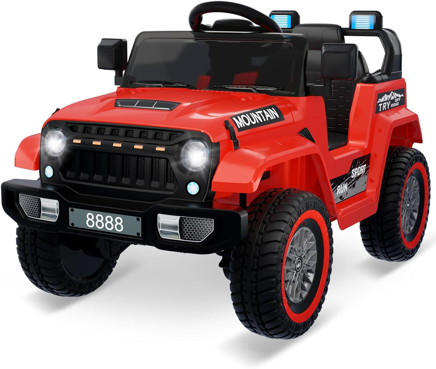 12V Kids Ride On Truck Car, Battery Powered Electric Vehicles with Remote Control, Spring Suspensions, 3 Speeds, LED Lights, Music, MP3, Ride On Toy Car for Children Toddles Boys Girls, Red