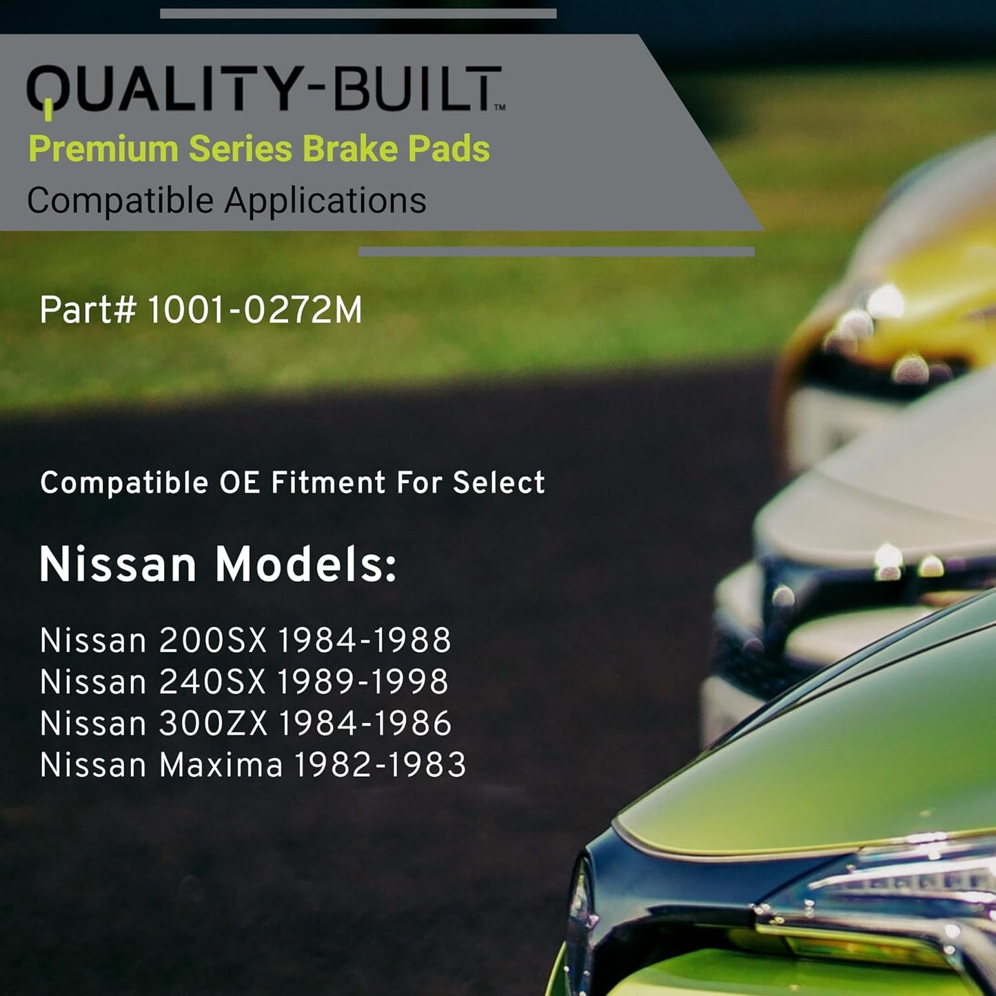 Premium Semi-Metallic Rear Brake Pads (1001-0272M) Replacement for Nissan 200SX 1988-1984, 240SX 1998-1989, 300ZX 1986-1984, Maxima 1983-1982