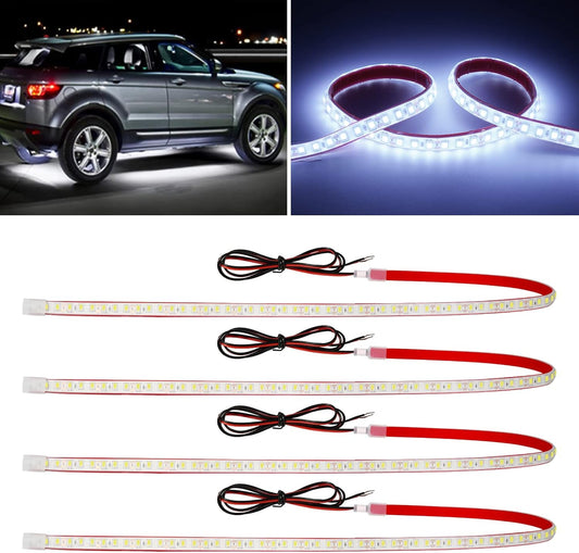 12V Car LED Strip Light,24inch Car Interior Light Strip IP68 Waterproof Cuttable for Car Motorcycles Boat Golf Cart Truck Cargo Home Decoration with Strong Nano Tape,(4PCS)