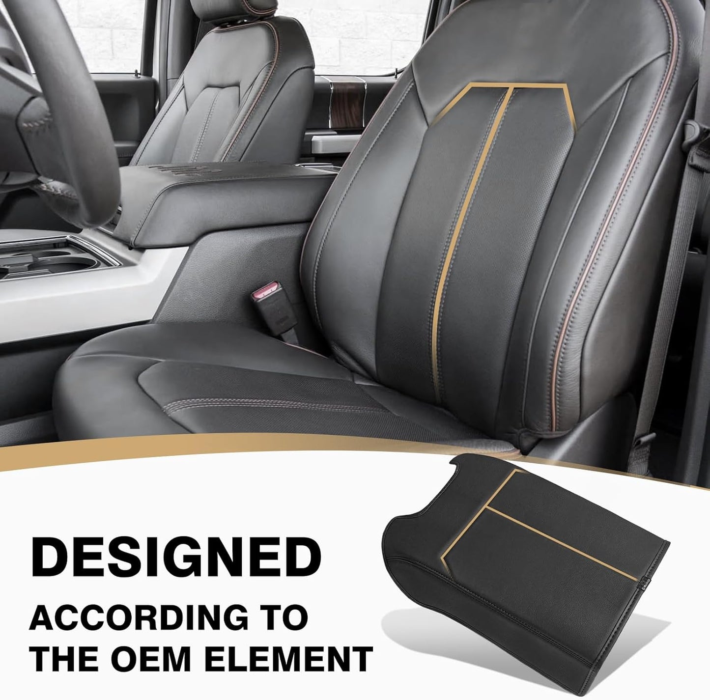 Muslogy Center Console Armrest Cover Compatible with Ford F250 F350 F450 2017-2022 Super Duty Comfort Armrest Pad Arm Rest Cushion Vegan Leather Protector Regular Thick(Bucket Seat ONLY)