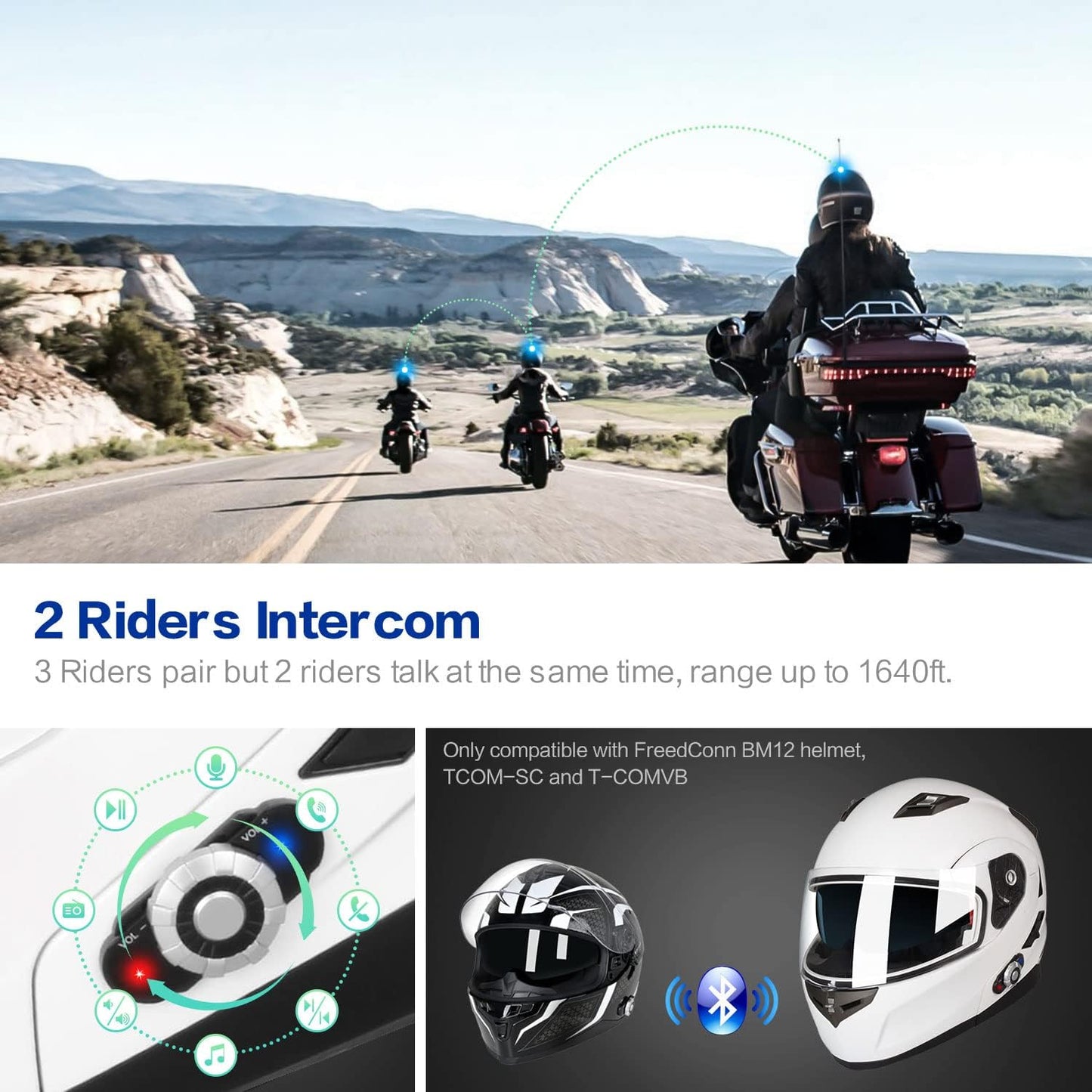 FreedConn BM2-S Bluetooth Motorcycle Helmet, Flip-Up Modular Motorbike Helmet, 500M Connectivity for 2-3 Riders, Voice Dial, Hands-Free Call, MP3, FM, DOT Certified (Medium, White)