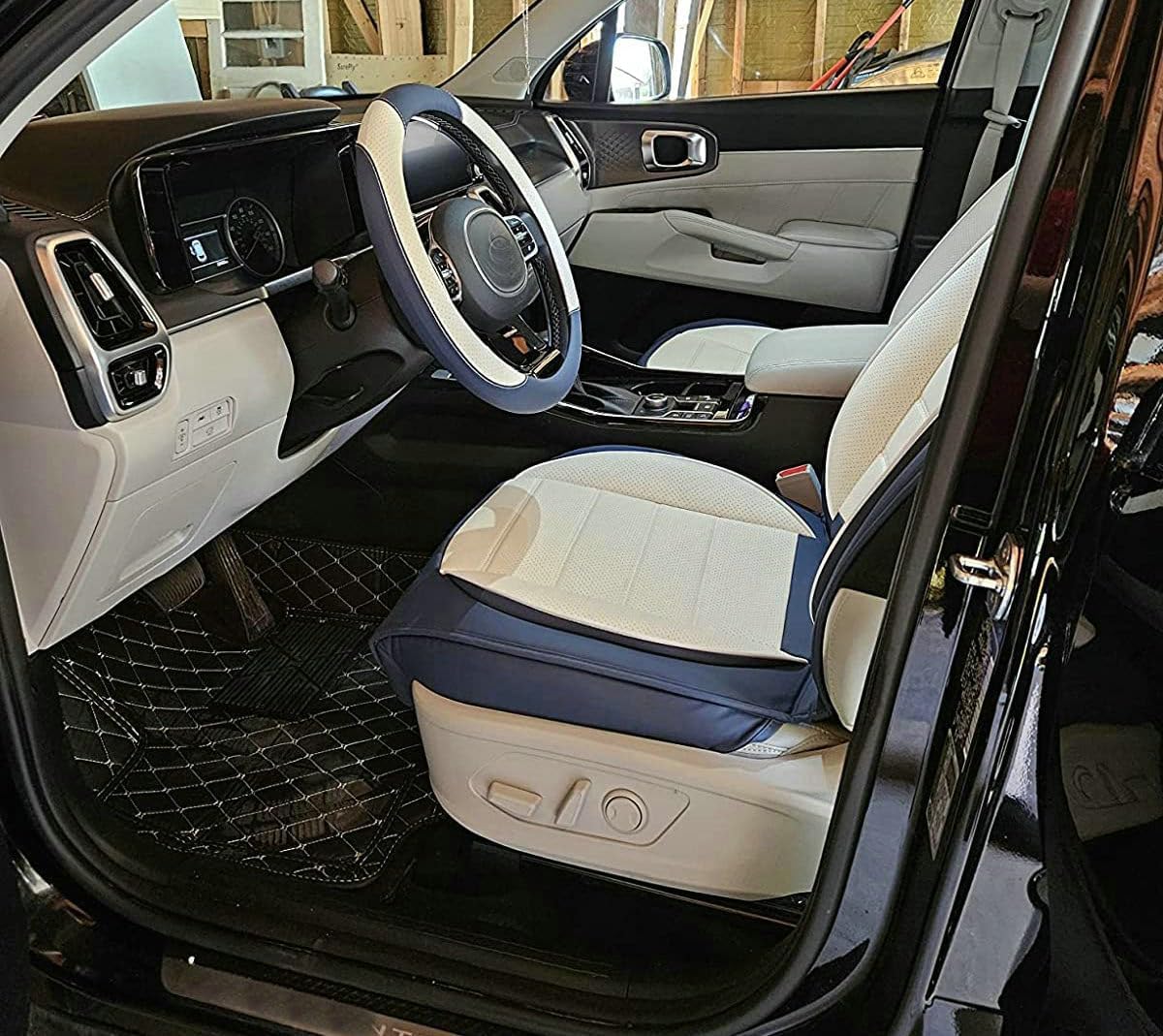 Custom Car Floor Mat Compatible with BMW Mercedes-Benz Toyota Cadillac Lexus Honda Infiniti Nissan Hyundai Kia Audi All Models Cars Sedans SUVs Automotive Mats (Edge Beige Middle Black Beige)