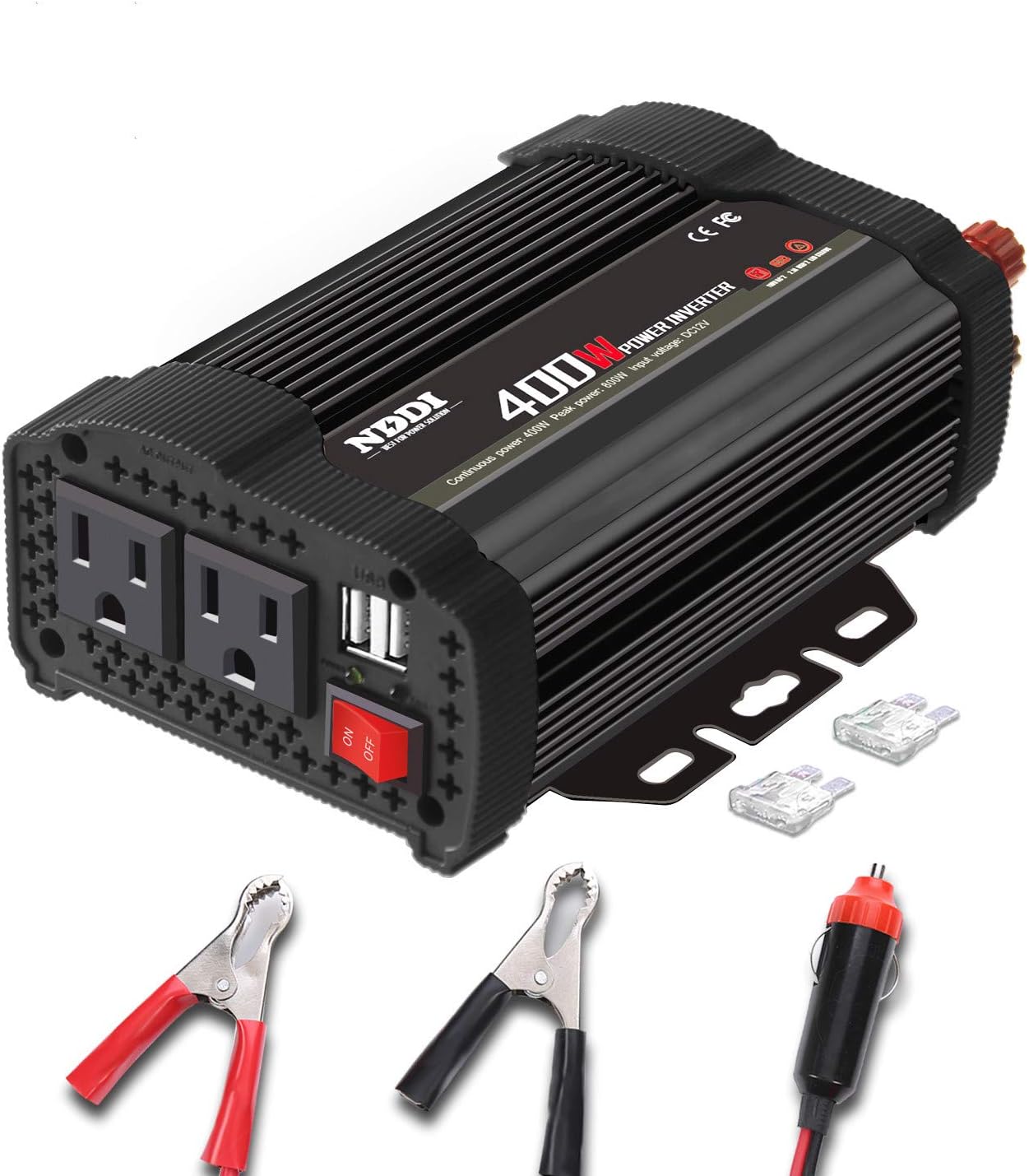 400W Car Power Inverter, DC 12V to 110V AC Converter with 2 Charger Outlets and Dual 3.1A USB Ports Cigarette Lighter Socket Adapter(Black)