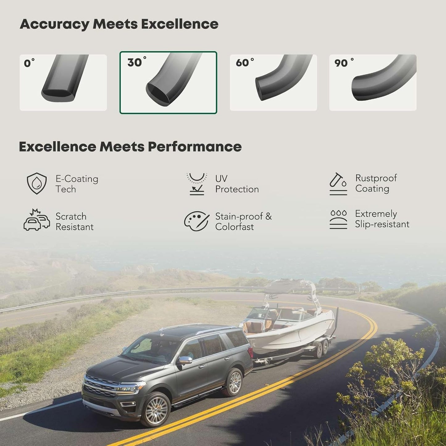 YHTAUTO 5" Running Boards Side Steps Fit Chevy Silverado & GMC Sierra 1500/2500 HD/3500 HD 2019-2024, Crew Cab, 6.5' Standard Bed, Oval Bent Ends Carbon Steel Black Powder, Truck Cab Side Step Rails