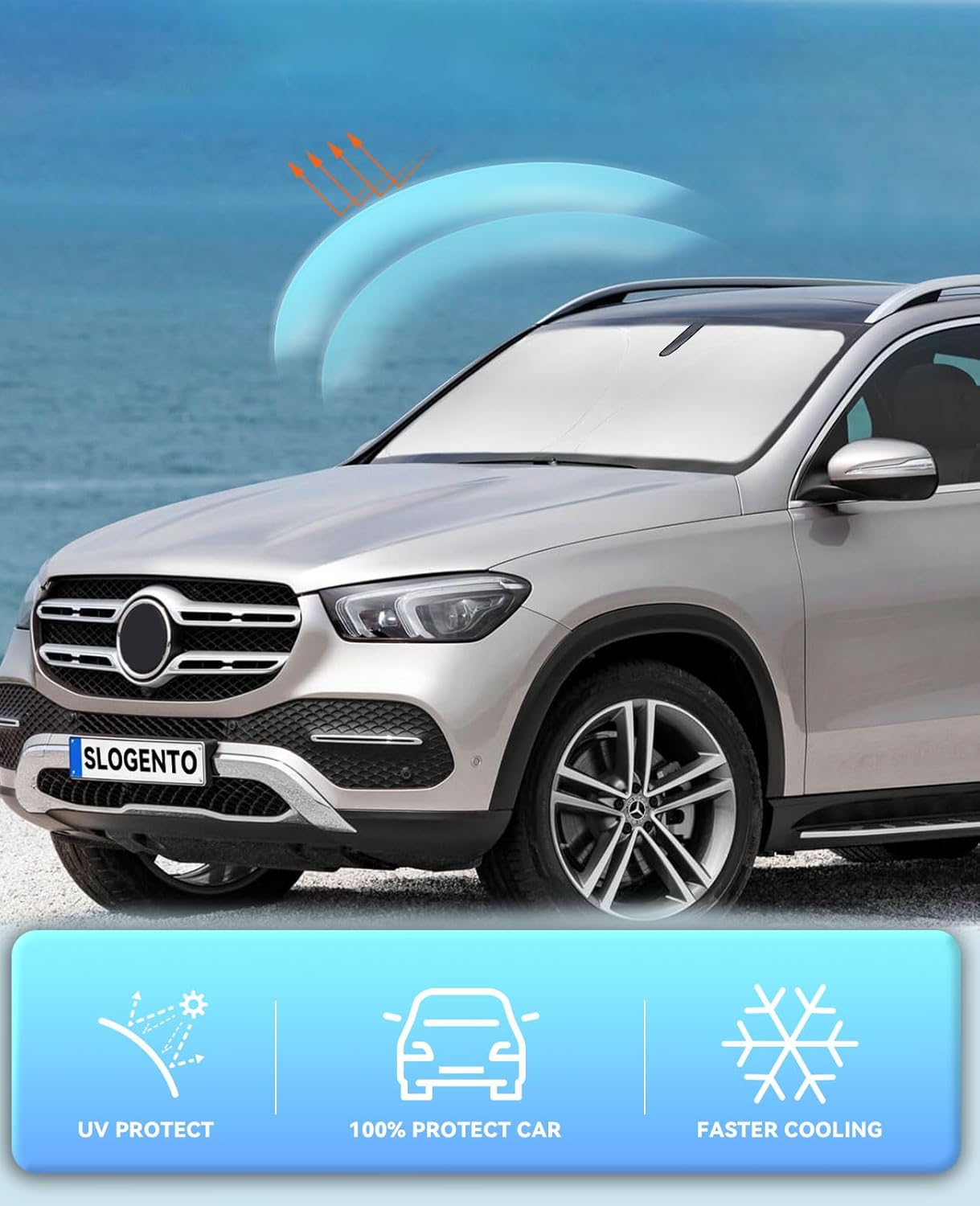 Sun Shade Sunshade for Mercedes Benz GLE 350 450 2012-2018 2019(Not Fit for GLE Coupe) Front Window Sun Visor Windshield Cover for Benz GLE Class Foldable Shield Protector Block UV Ray Car Accessories