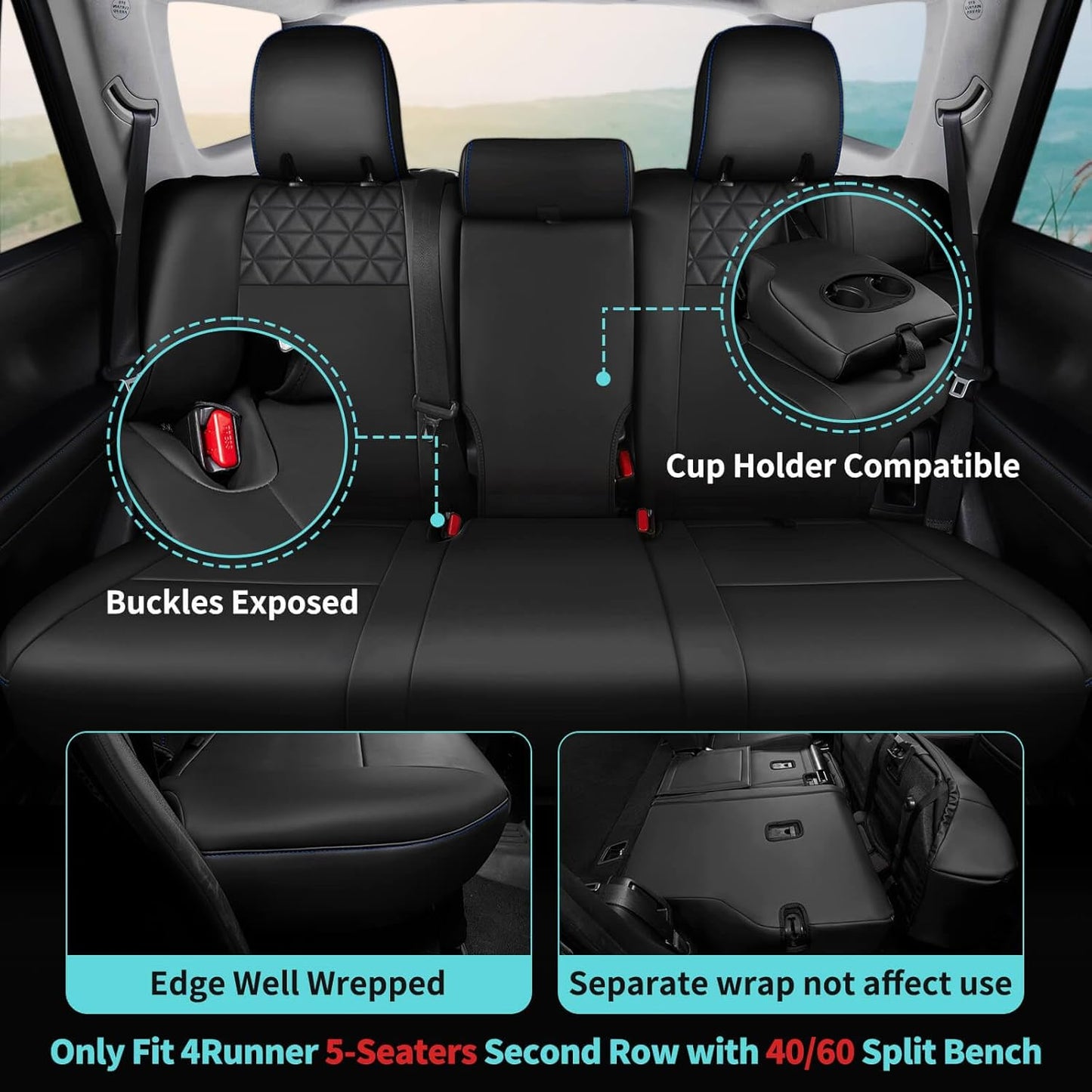 Seat Covers for Toyota 4Runner 2011-2024, Faux Leather Car Seat Cover Full Set, 2-Row-Only for 5 Seats Version-Black