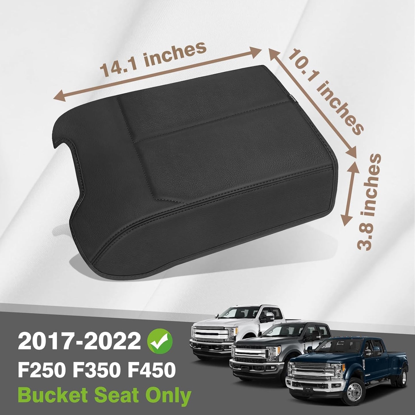 Muslogy Center Console Armrest Cover Compatible with Ford F250 F350 F450 2017-2022 Super Duty Comfort Armrest Pad Arm Rest Cushion Vegan Leather Protector Regular Thick(Bucket Seat ONLY)