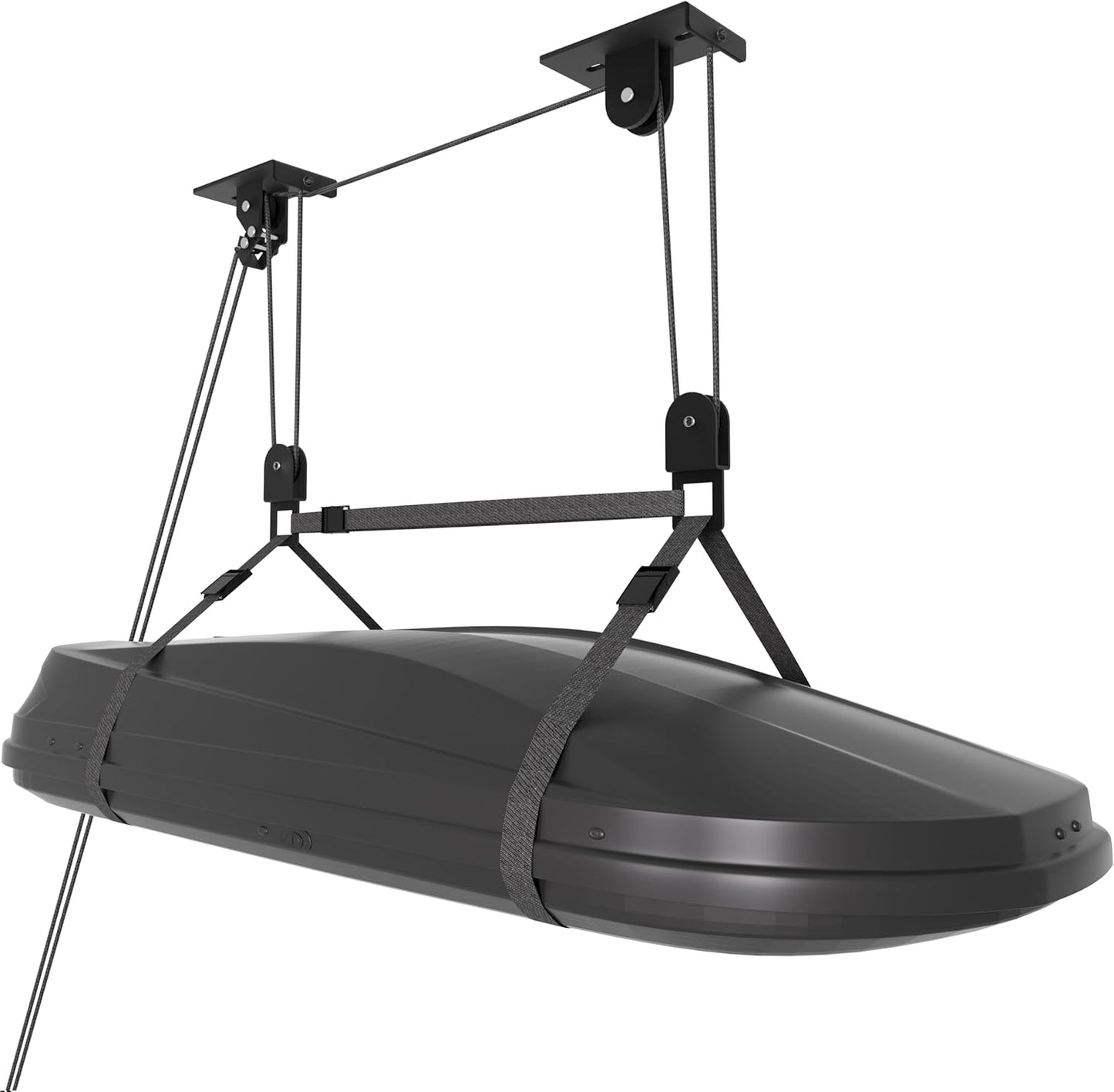 Cargo Box Pulley System for Garage Storage, Heavy-Duty Kayak/Canoes/Bikes/Ladders Ceiling Hoist, Hold Up to 150 lbs Capacity, Fit 10-18 Foot Ceilings, Black