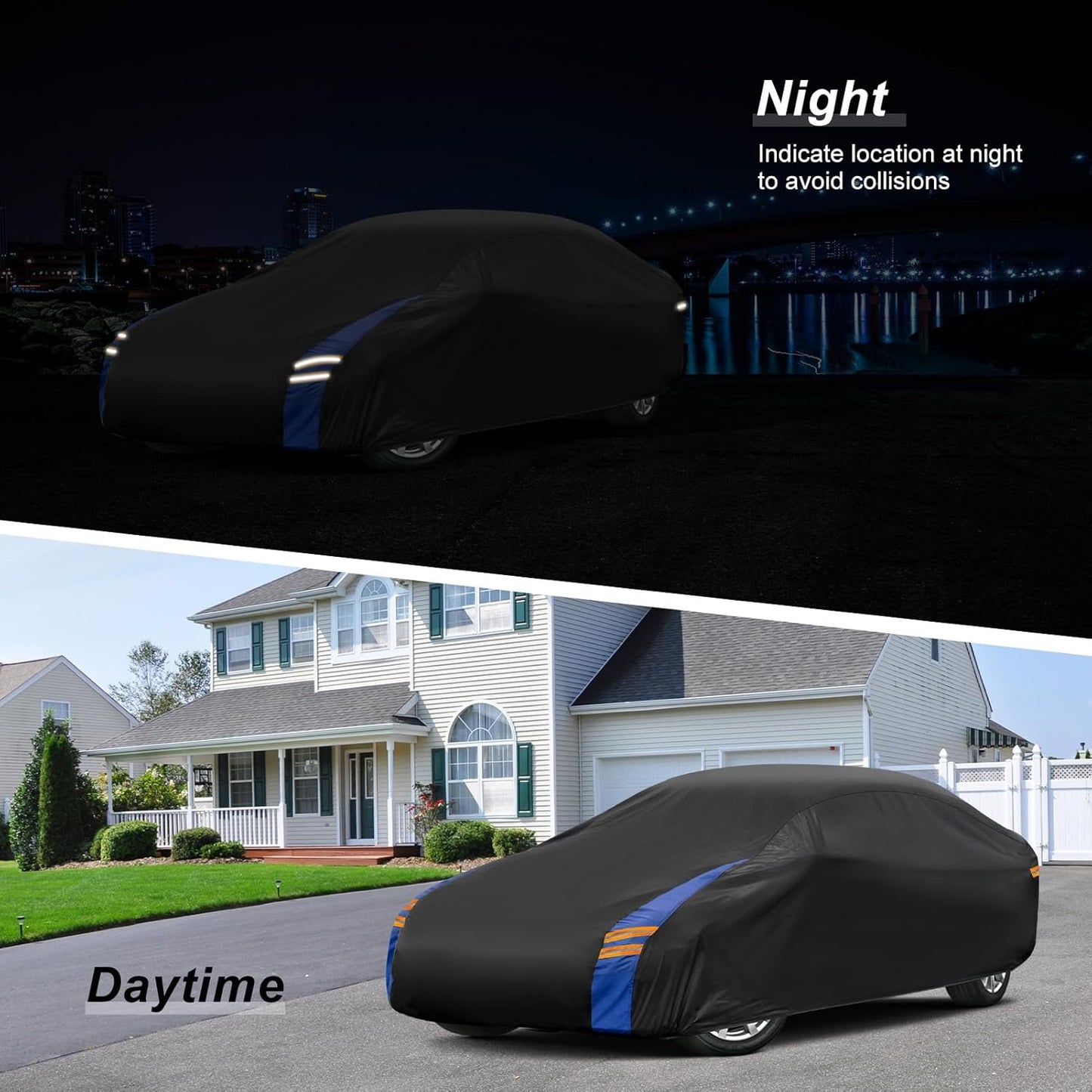 Car Cover Waterproof All Weather for Automobiles, Full Exterior Covers for Sedan & Coupe (201-208 inch) Universal Fit for Chrysler 300, Benz S-Class, etc. Rain Winter Sun Snow Protection.