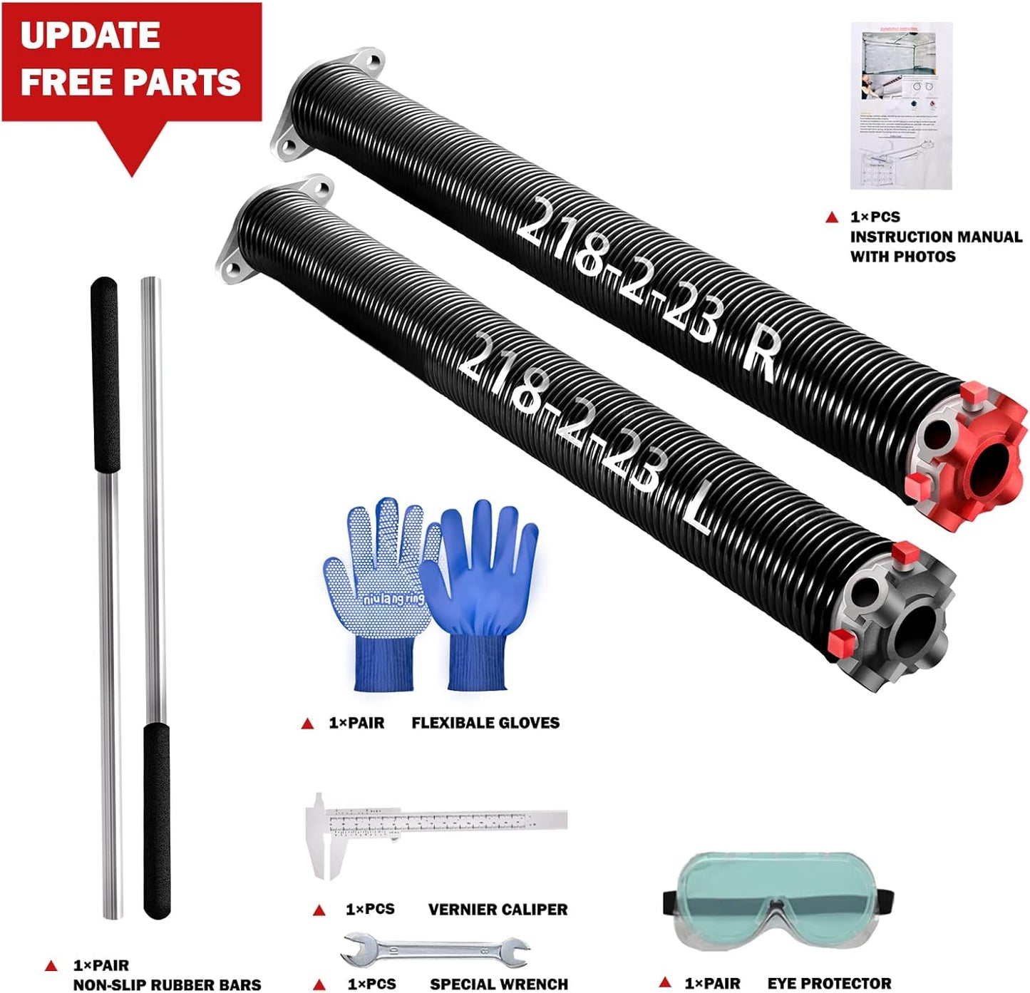 2" Garage Door Spring Pair, Garage Door Spring Replacement,Torsion Springs for Garage Door Set Includes Left Right Door Springs, with Non-Slip Winding Rods for DIY Replacement (0.250x2''x30'')