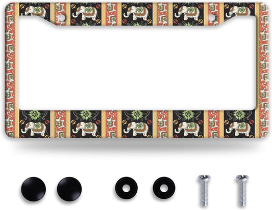 Tribal Elephant License Plate Frame Boho Animal License Plate Frames Funny Auto Accessories Bracket Stainless Steel License Plate Holder 6x12 Inch