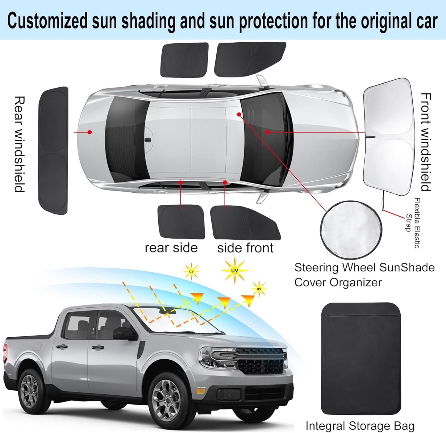 TINGLU Window Shades for Ford Maverick 2022-2024 2025 Accessories Car Side Full Windows Rear Triangular Windshield Sun Shade Sun UV Rays & Privacy Protection for Camping 6PCS