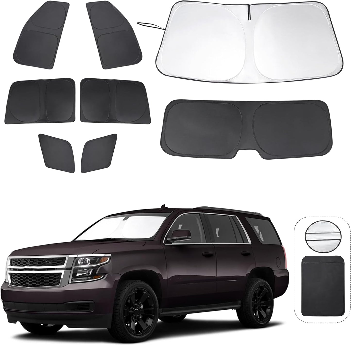 TINGLU Window Shades for Chevrolet Tahoe 2015-2020 Accessories Car Side Full Windows Rear Triangular Windshield Sun Shade Sun UV Rays & Privacy Protection for Camping Napping Relaxing 8PCS