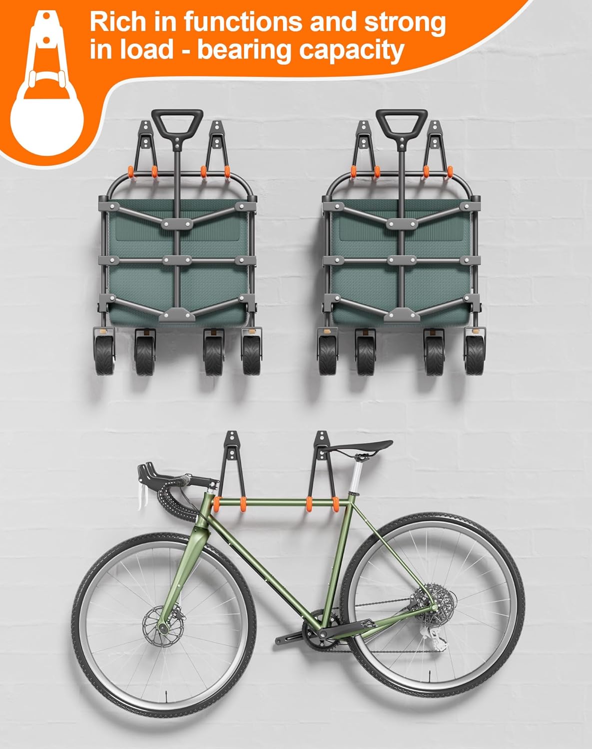 QcoQce 15 Pack Garage Hooks Heavy Duty with 2 Extension Cord Straps,Garage Storage Hooks, Wall Mount Hooks, Garage Organization and Tool Hangers for Bike, Ladder, Ropes and Garden Tools(Orange)