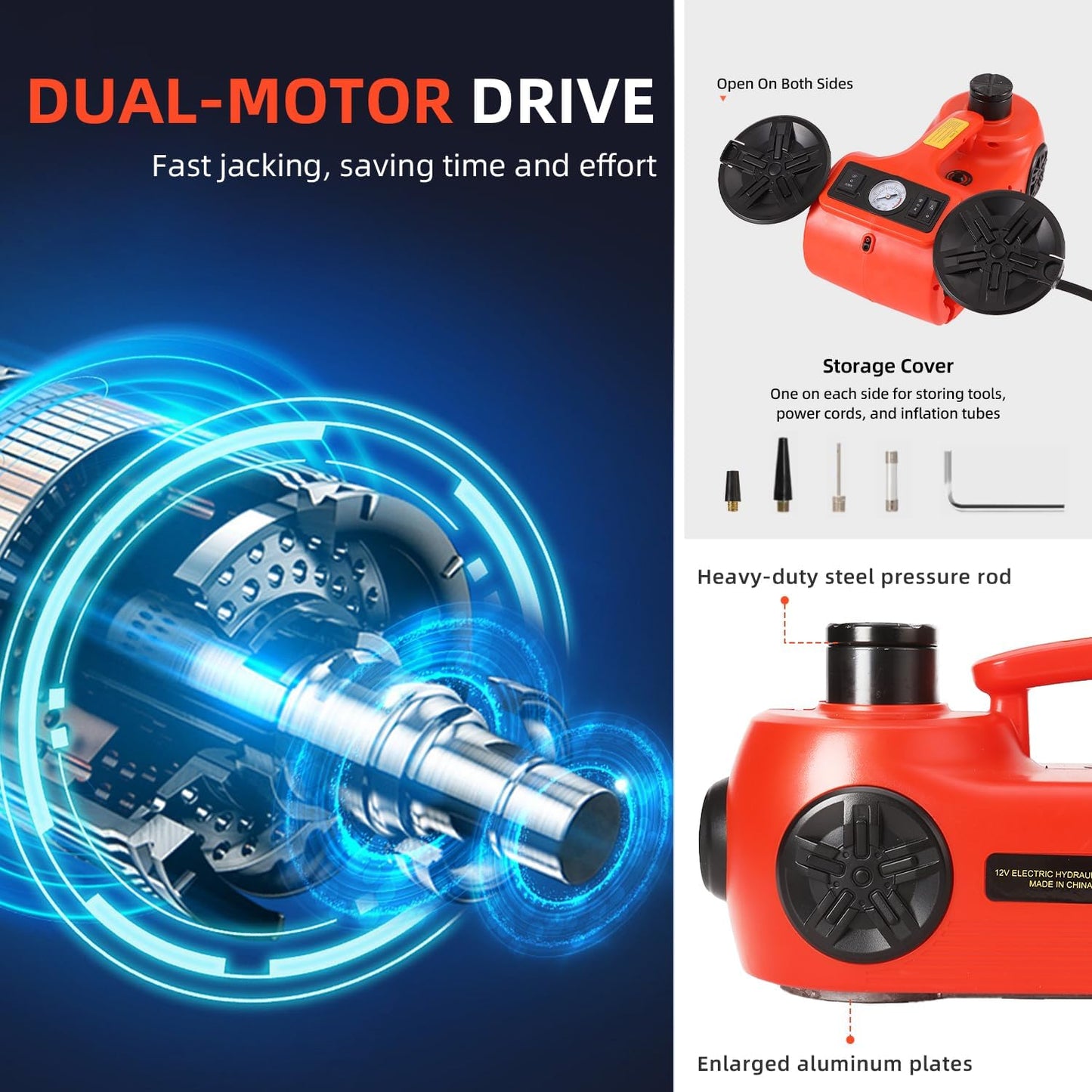 EFFIROSO Electric Car Jack for Carbon Steel Easy, 12V Hydraulic Floor Jack Kit with Impact Wrench Tire Inflator Pump SUV Emergency Lift 5Ton/11023Lbs Lifting Range 6.117.7 Incha