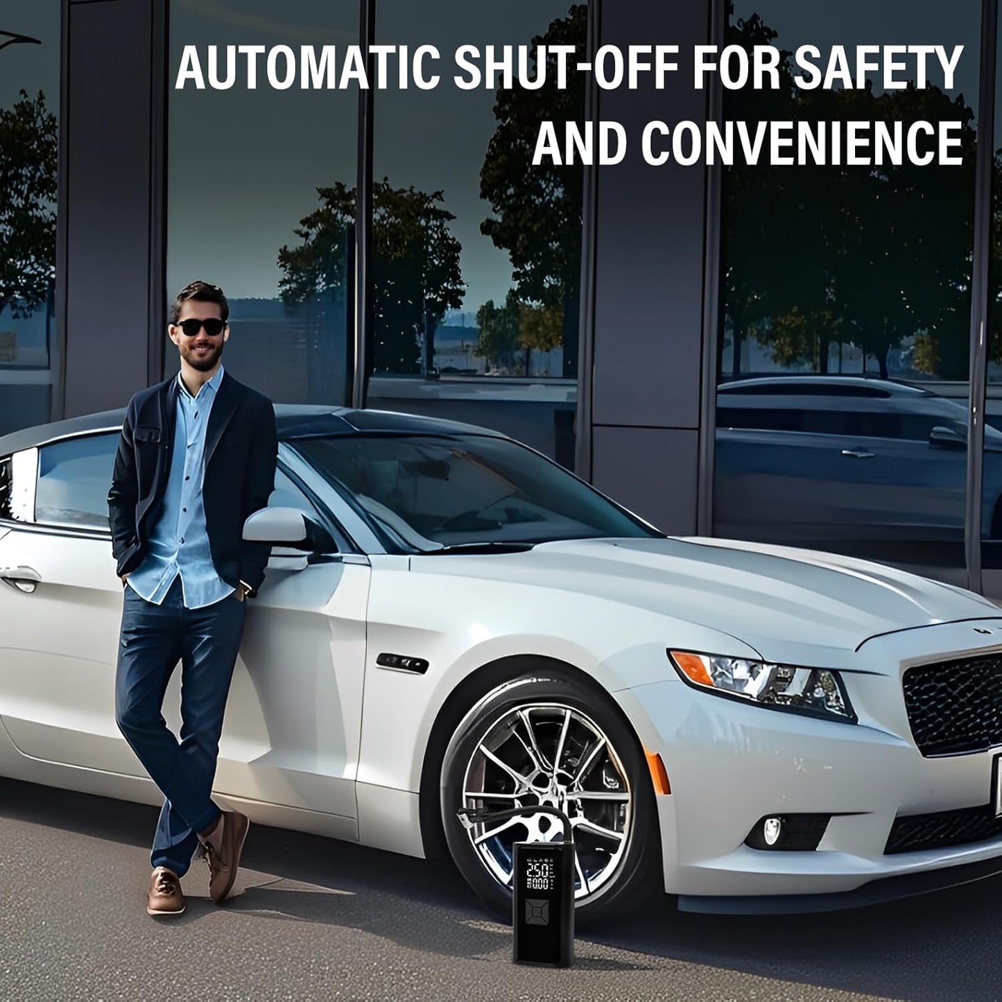 Tire Inflator Portable Air Compressor - Cordless Air Pump with Digital Tire Pressure Gauge, Accurate Dual LCD Display & LED Light, for Car/Motorcycle/E-Bike/Ball