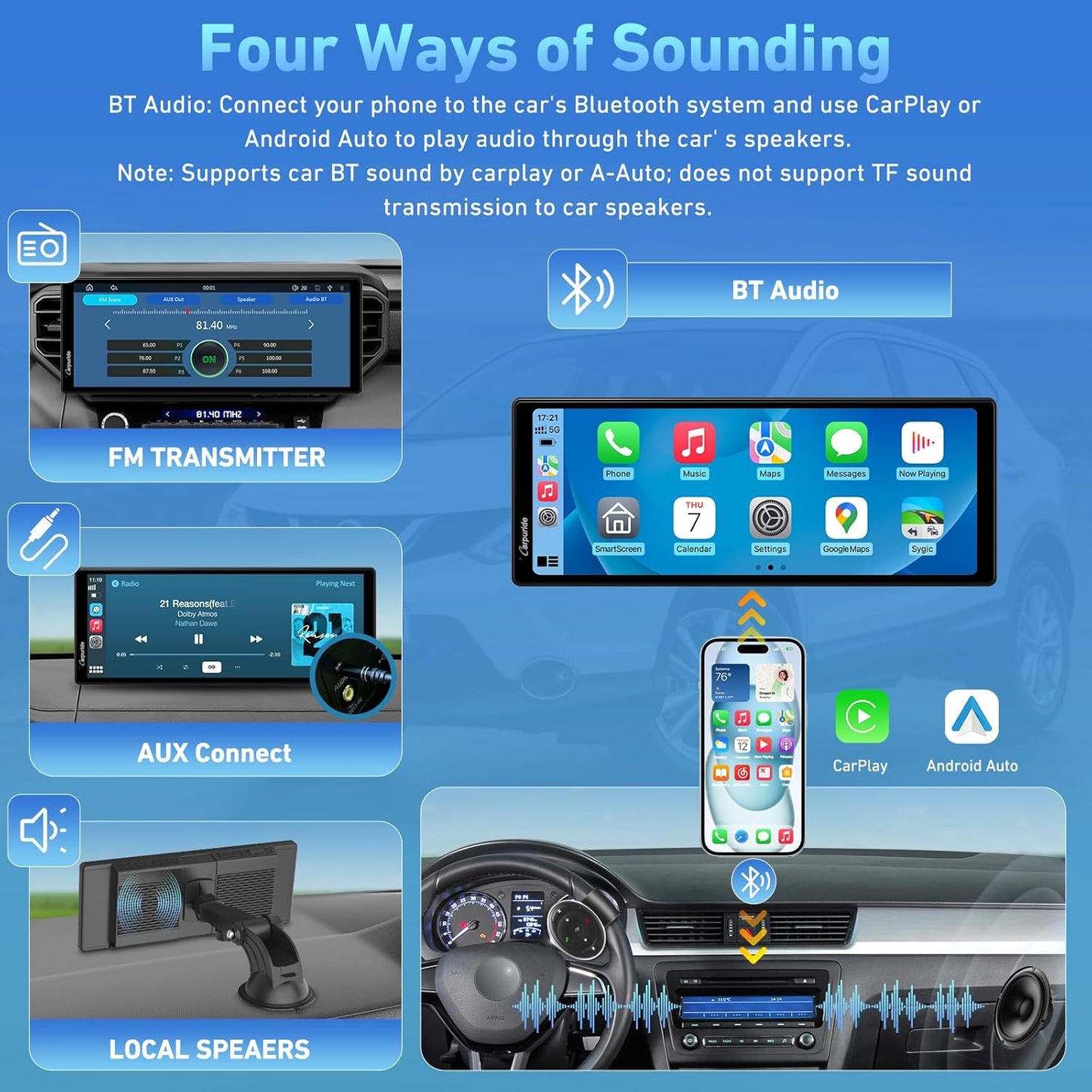 2025 CARPURIDE 9.3 Inch Carplay Screen for Car, Compatible with Wireless/Wired Apple CarPlay, Android Auto and Mirror Link - Bluetooth Audio, Navigation,Siri, FM, AUX, C92 with Backup Cam