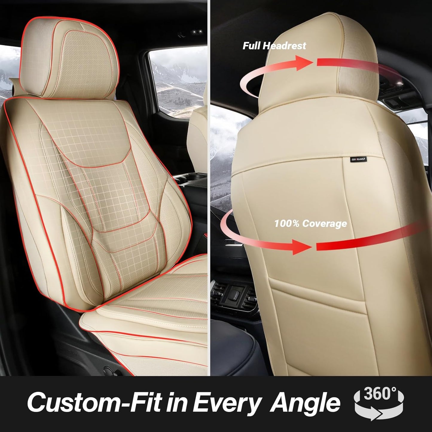 Coverland Custom Car Seat Covers Compatible with 2016-2025 Titan Crew Cab - Premium Leather Non-Slip Memory Foam Waterproof Cover Interior Protector Full Set-Beige [See Size Chart-Size X118]