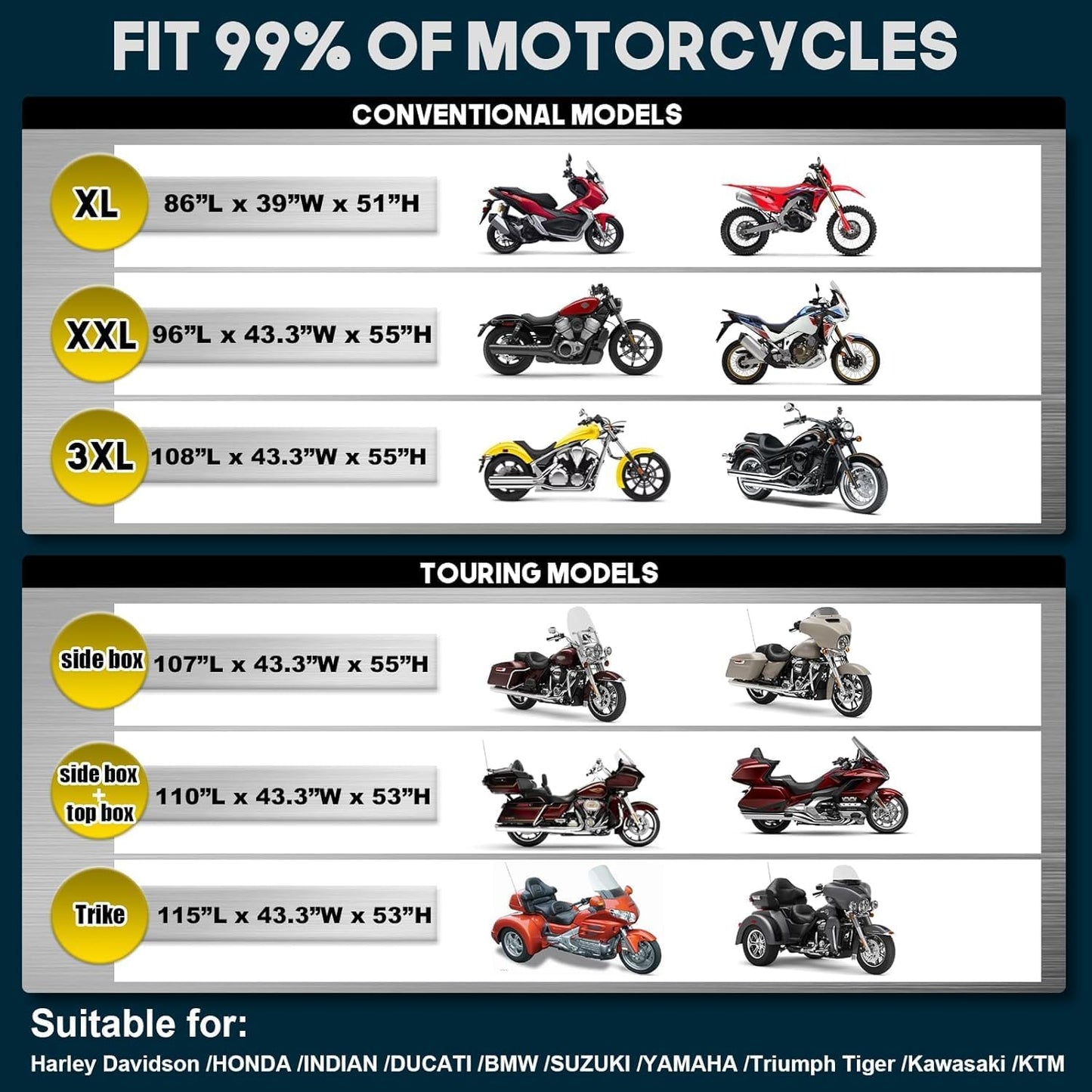 Rosefray Motorcycle Cover 600D Waterproof for Touring Models Harley Davidson Nightster,Sportster, Fat Boy Indoor & Outdoor Storage Black