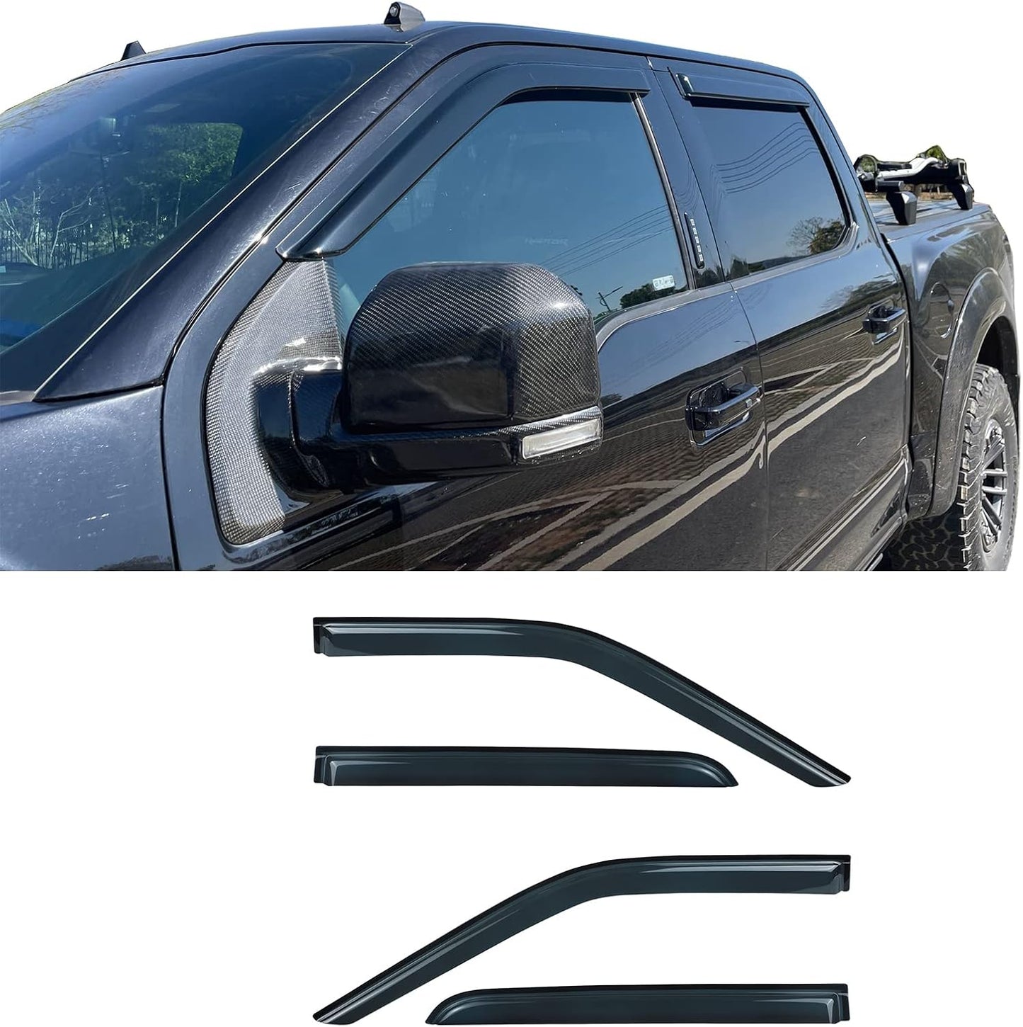 Smoke Side Wind Deflector Rain Guards Compatible with Ford F150/F Super Duty Crew Cab 2015-2025 Window Visor 4pcs 94975