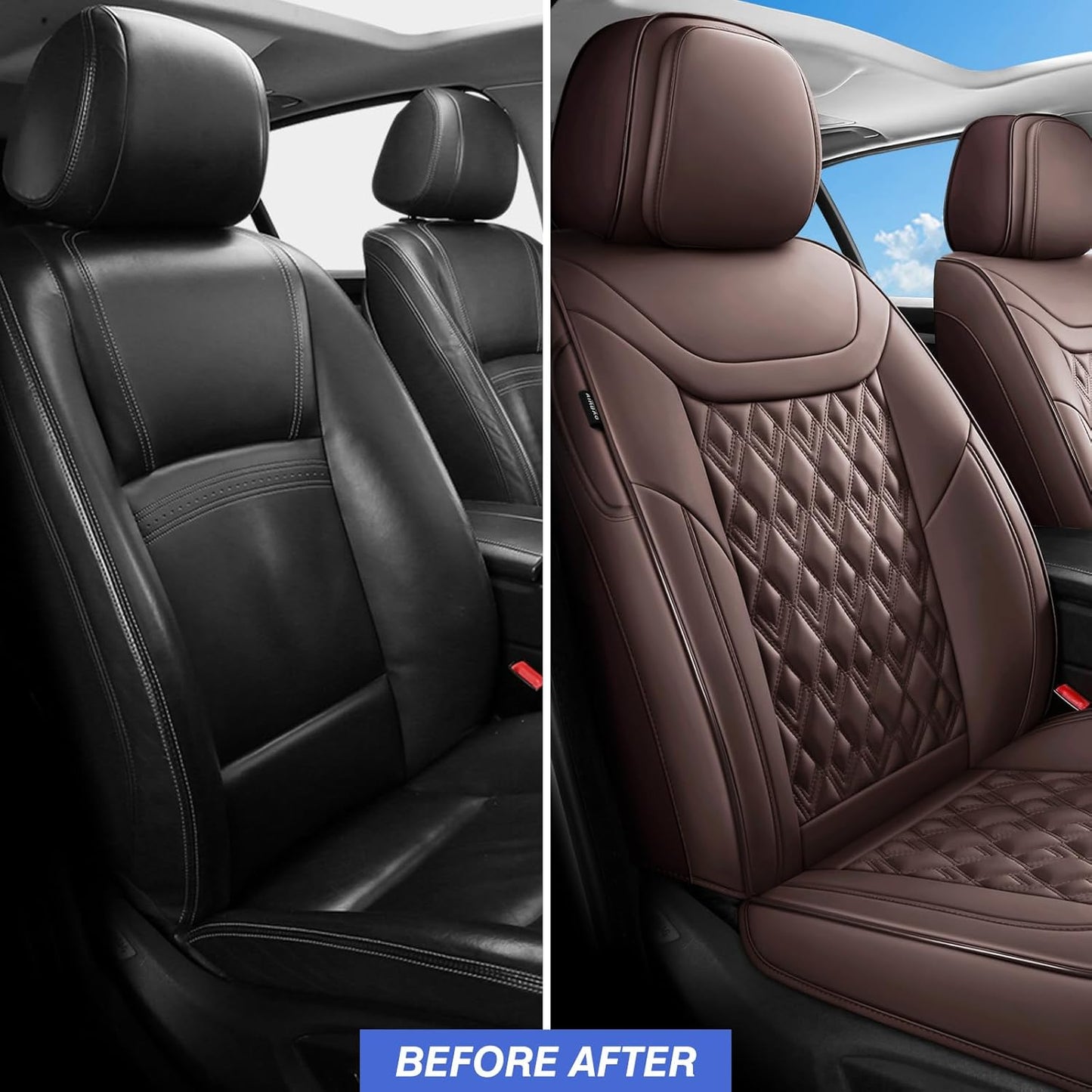 Car Seat Covers Full Set, Leather Seat Covers for Cars, Car Seat Protector Waterproof, Non-Slip Car Interior Covers Fit for Most Cars, SUV, Vans, Trucks,5Seaters,Full Set,Brown