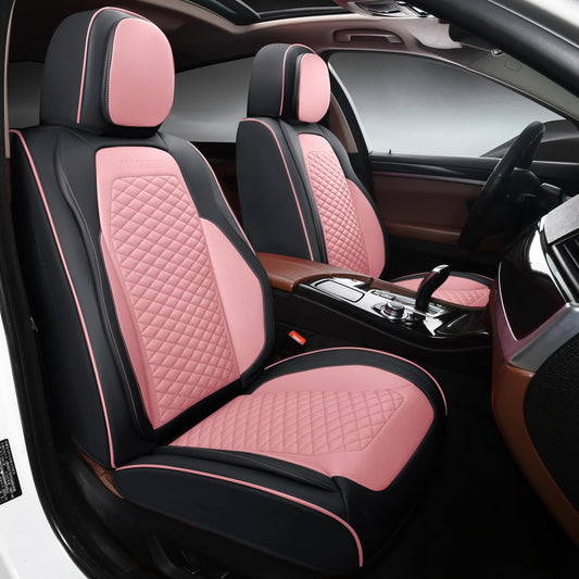 Seat Covers for Cars Full Set, Leather Seat Covers 2 Pack, Breathable Leather Materials, Suitable for SUV/Truck/Sedan/Automotive (Pink, 2 Piece)