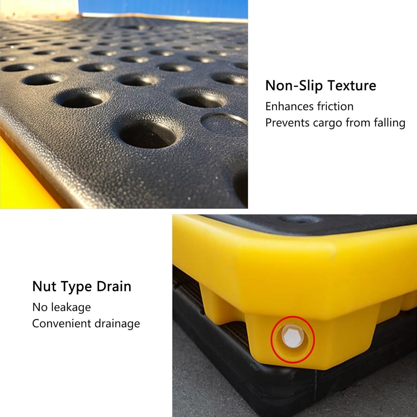 2 Drum Containment Spill Pallet, Polyethylene Low Profile Paint Bucket Tray, Industrial Garage Storage Detachable Shipping Leakproof Platform (Color : Yellow-1 Pack, Size : 13.4"x13.4"x2.6"