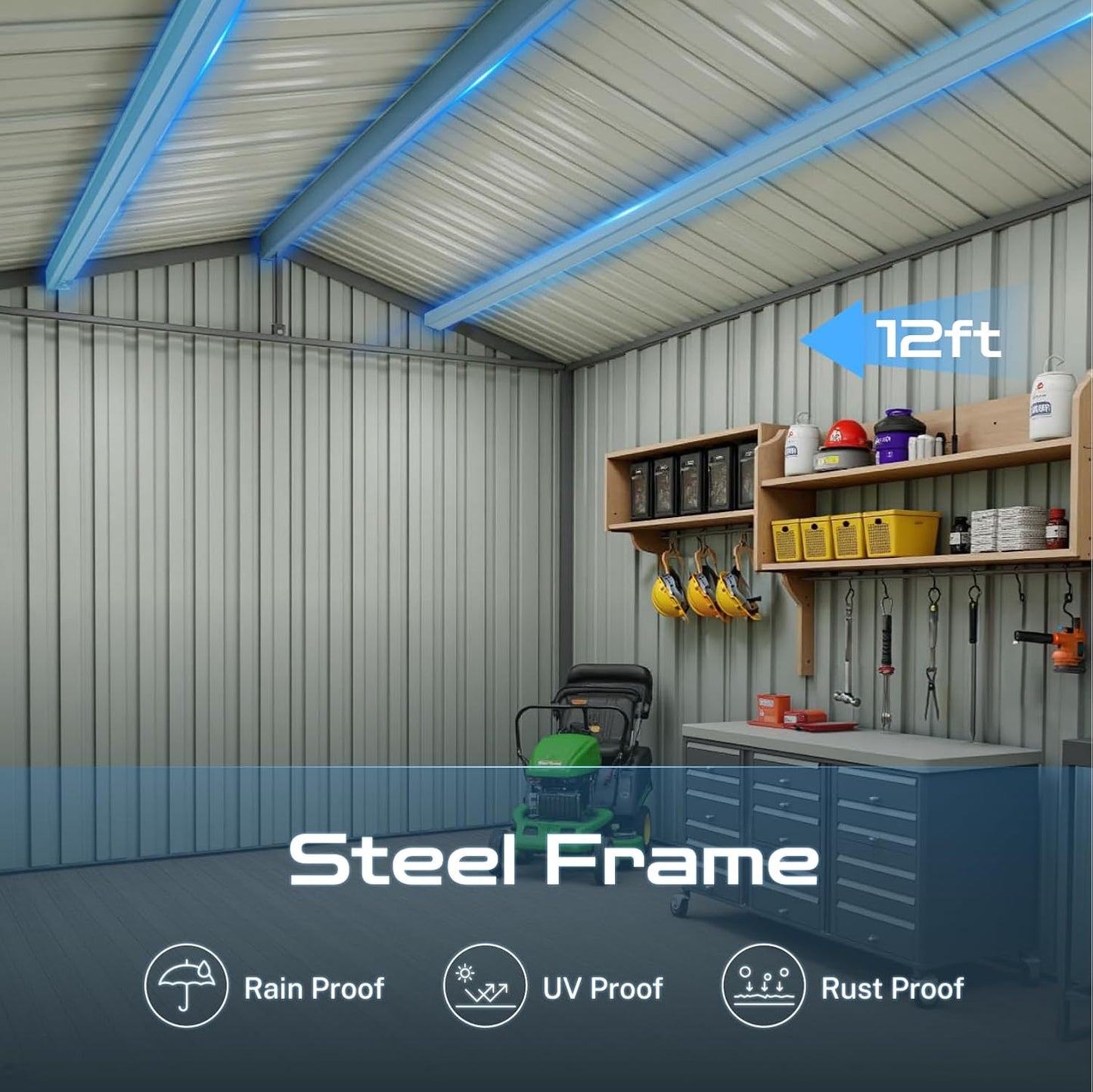 10 x 12 FT Outdoor Storage Shed, Metal Garden Tool Shed with Slooping Roof, Lockable Doors and Windows, Easy to Assemble for Garden, Patio, Lawn, Grey