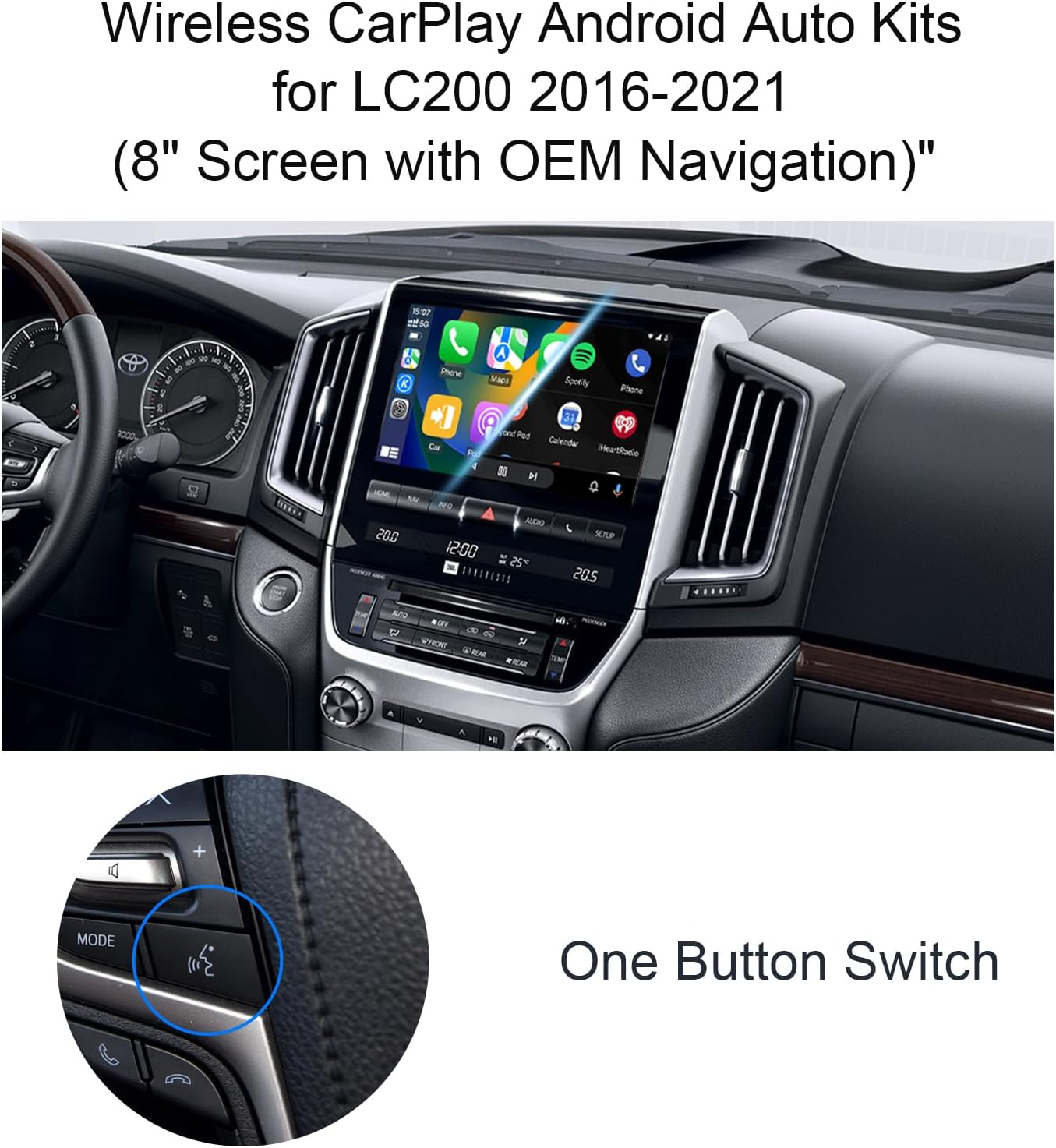 LVDS Wired/Wireless CarPlay Decoder Retrofit Kit for Land Cruiser LC200 2016-2021, Support Wireless Android Auto, Upgrade Car Screen to Phone Mirror, Keep The Factory Screen and Features