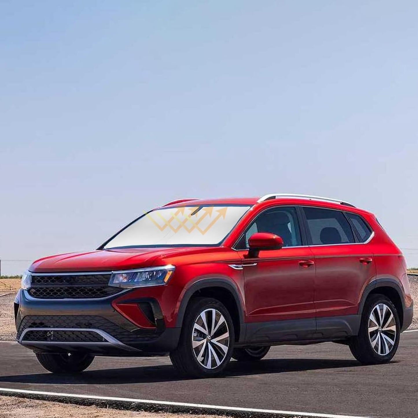 for VW Taos Windshield Sunshades Cover Custom Fit Volkswagen/VW Taos Accessories 2022-2023 2024 2025 2026 Front Window Shields Foldable Sun Visor Protector Blocks UV Rays Heat Keep Vehicle Cool