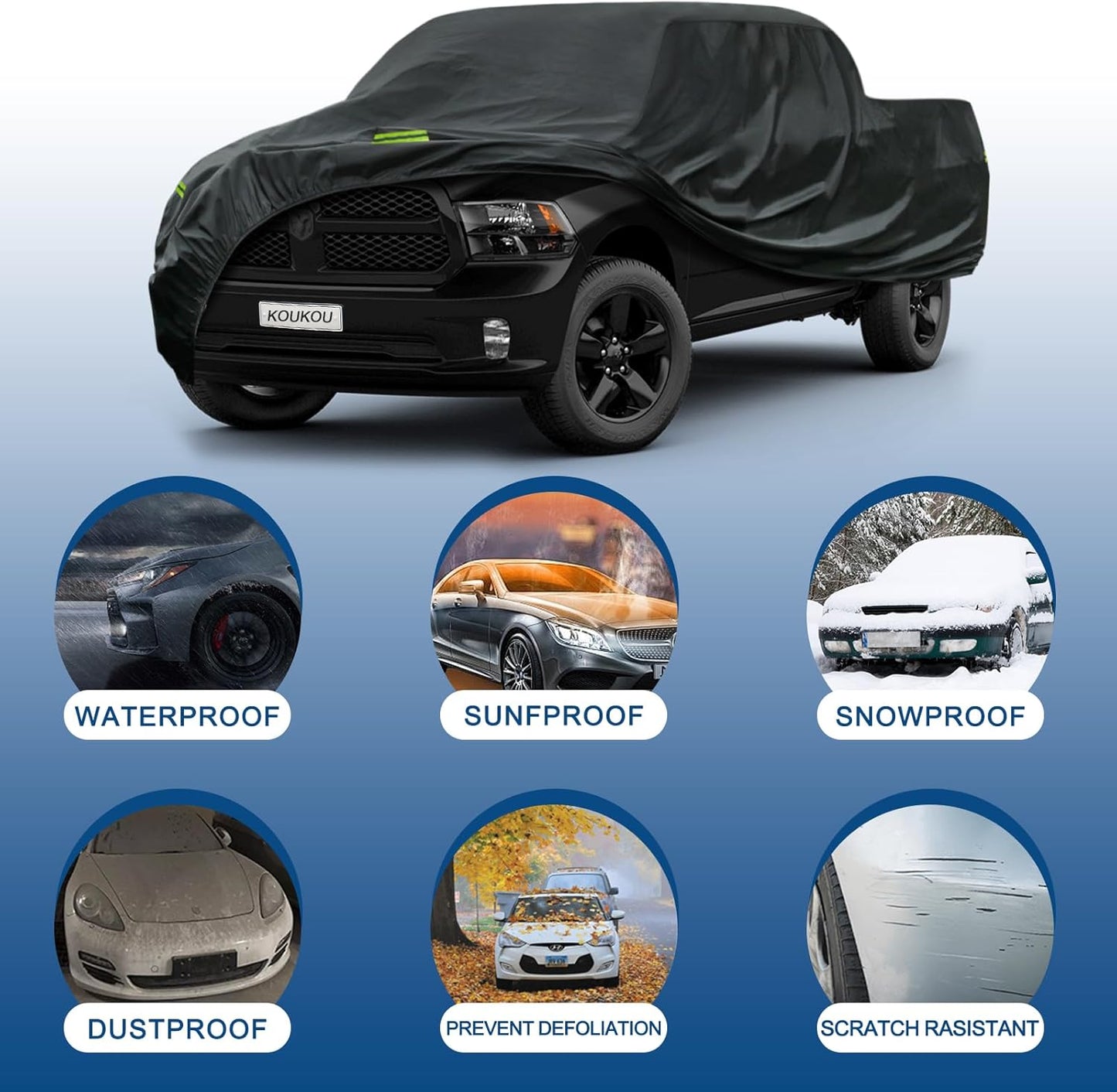KouKou Truck Cover Waterproof All Weather, 7 Layers Heavy Duty Pickup Truck Cover Outdoor Length from 232 to 242 inches,Universal Fit Ford F150,RAM 1500 2500 3500,Toyota Tundra ect.
