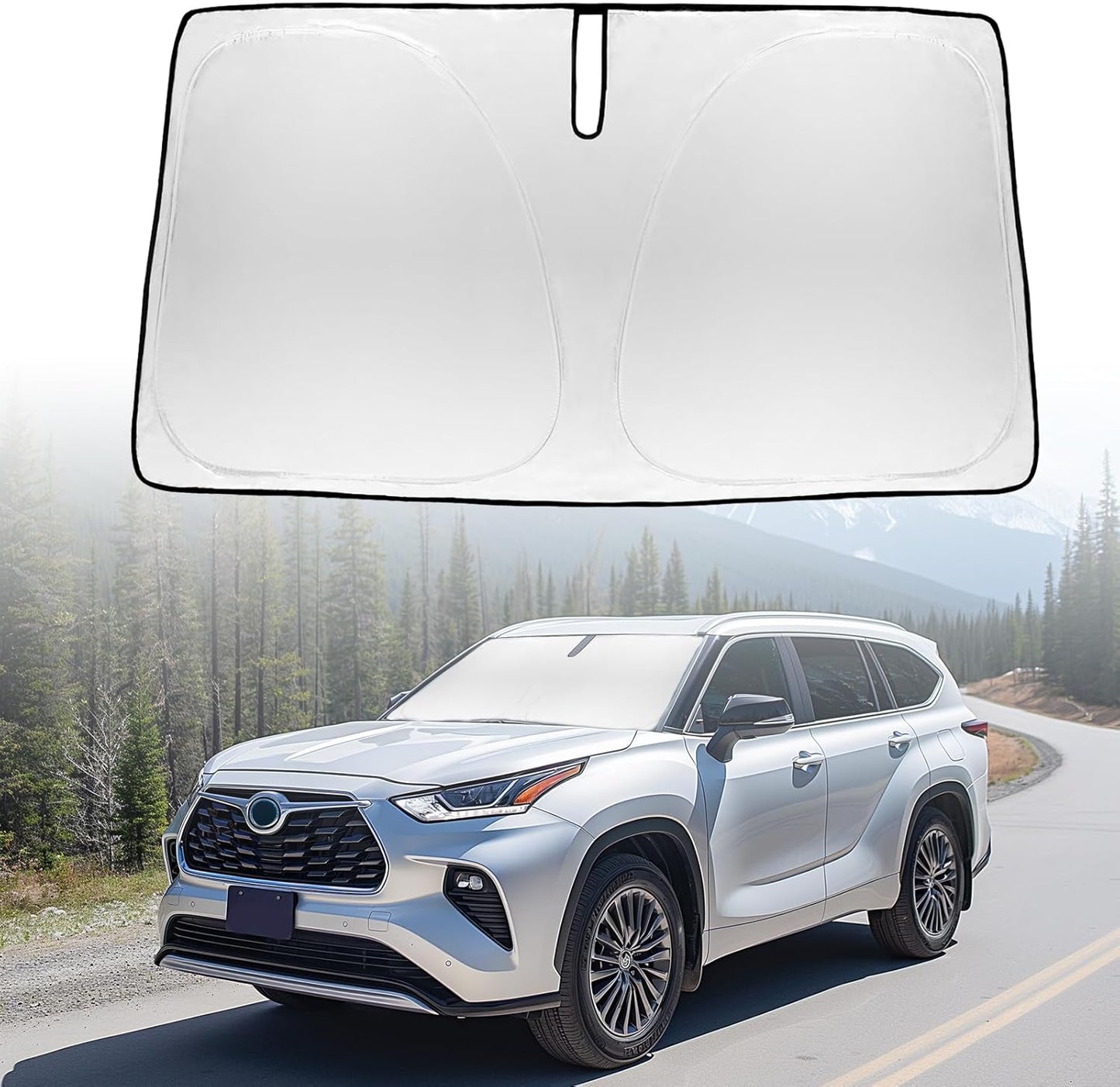 for 2025 Upgrade Highlander Windshield Sun Shade Front Sunshade Custom fit for 2007-2024 Toyota Grand Highlander Hybrid SUV Windshield Cover for 2022 Mirai Venza Toyota RAV4 Window Sun Visor Protector