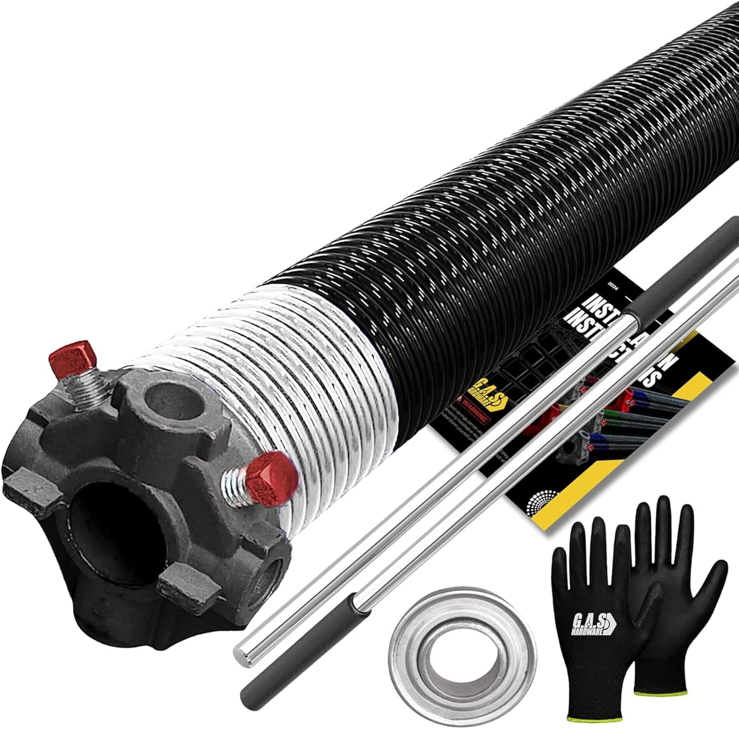 Garage Door Torsion Spring 218x2x24 Torsion Spring for Right Side of Garage Door with 1" Steel Bearing, Gloves, and Winding Bars Precision E-Coating 5-Year Warranty Minimum 30,000 Cycles (Black Cone)
